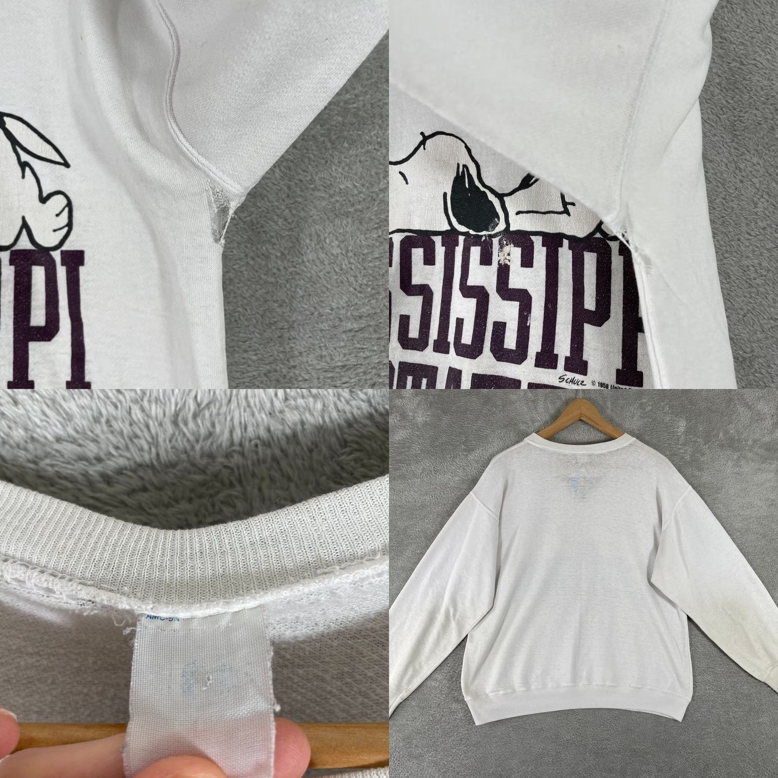 Vintage VINTAGE Snoopy Mississippi State Sweatshirt Mens XL White College Graphic Print Cowboys? No -- Size US XL / EU 56 / 4 - 8 Thumbnail