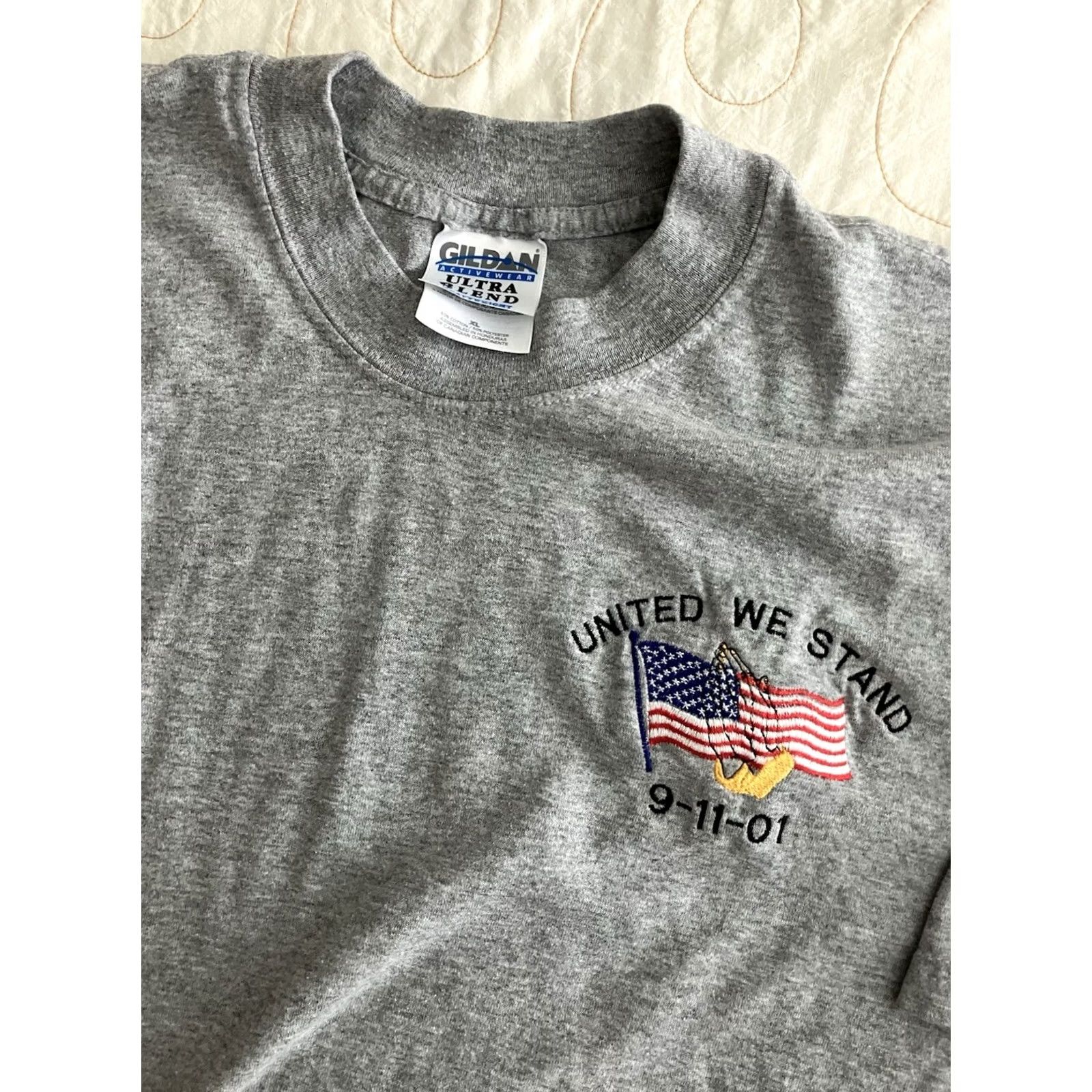 Gildan VINTAGE Gildan Shirt Mens XL Gray United Stand September 11th Embroidered Ultra Blend Y2K Size US XL / EU 56 / 4 - 2 Thumbnail
