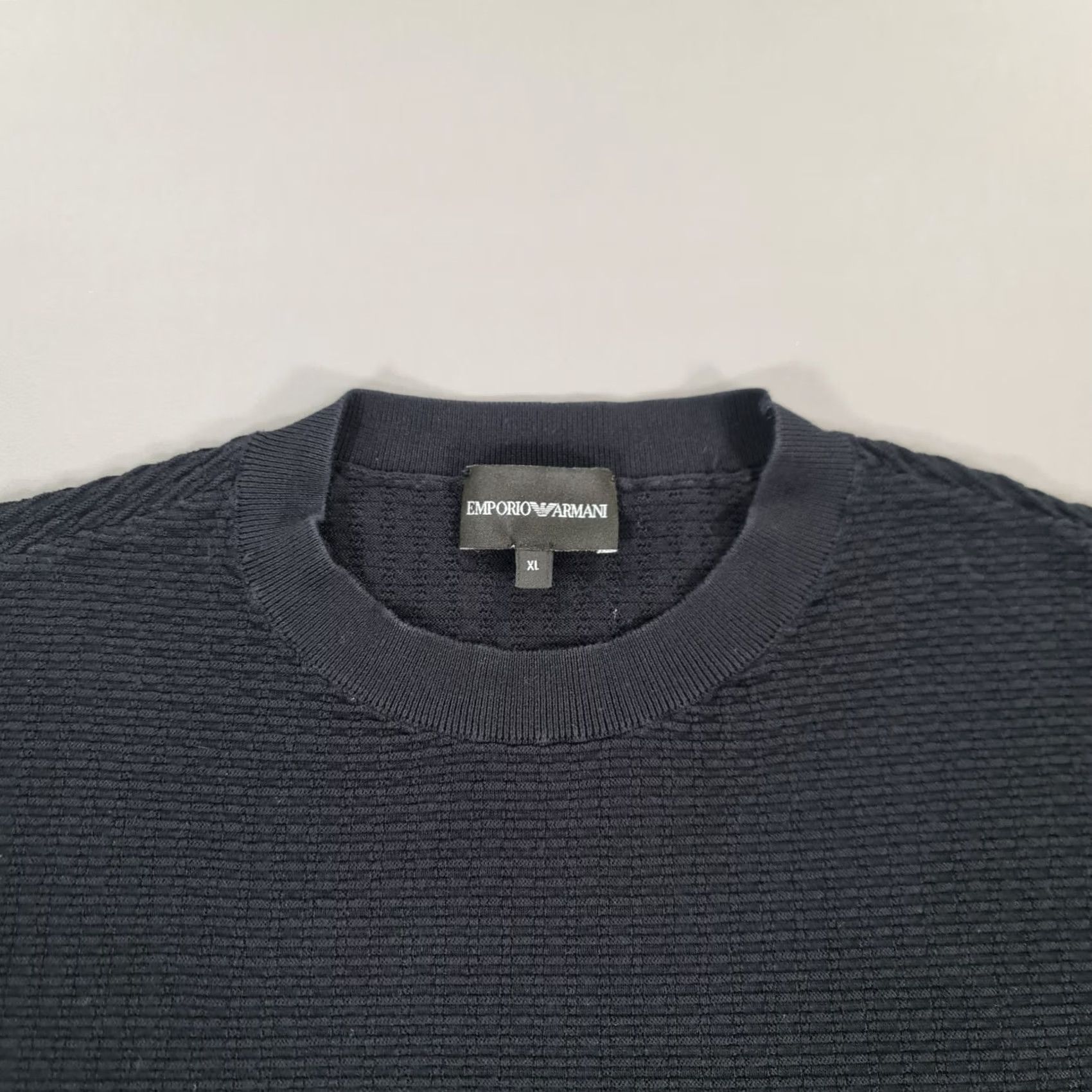 Emporio Armani Emporio Armani Mens Jumper Navy Blue XL Cotton Textured Knit Pullover Size US XL / EU 56 / 4 - 2 Thumbnail
