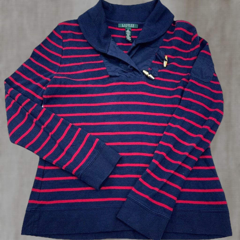 Ralph Lauren Lauren Ralph Lauren Sweater Women Medium Striped Knit Pullover Blue 90s Nautical Classic Womens Size M / US 6-8 / IT 42-44 - 1 Thumbnail