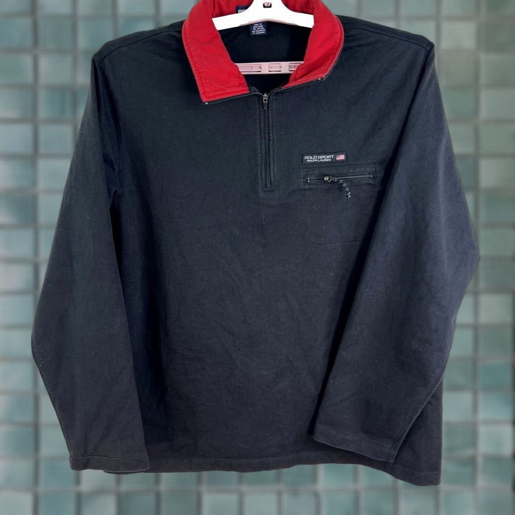 Ralph Lauren VTG Polo Ralph Lauren Sport 1/4 Zip Pullover Mens XL Black Jacket Windbreaker Casual Sports Shirt Size US XL / EU 56 / 4 - 1 Thumbnail