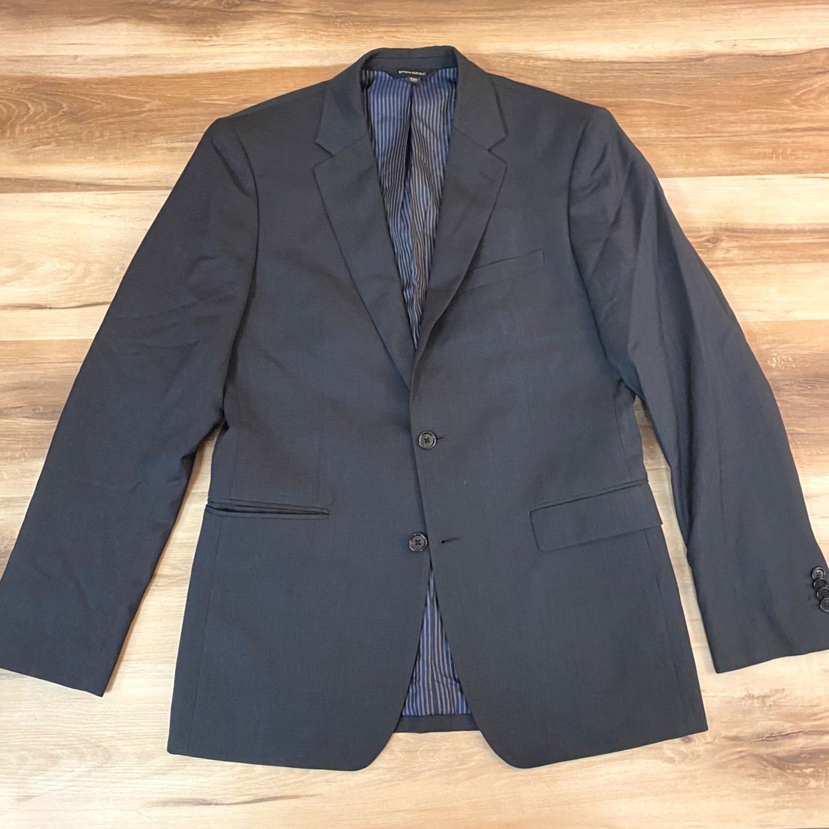 Banana Republic Banana Republic Blazer Mens 38R Gray Marzotto Wool 2 Button Slim Coat Jacket Single-Breasted Notch Lapel 4-Button Sleeve Regular Size 38R - 6 Thumbnail