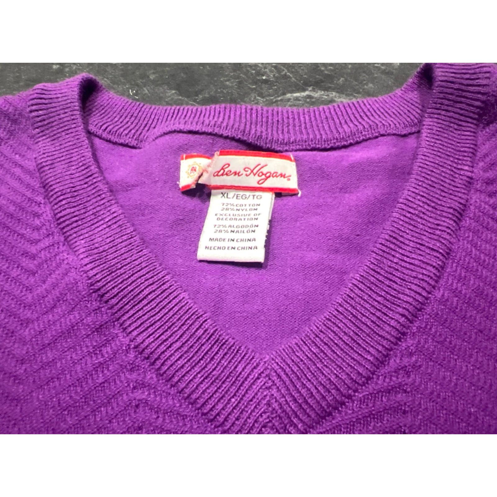 Hogan VINTAGE Ben Hogan Sweater Mens XL Purple V Neck Knit Pullover Long Sleeve Regular Cotton Blend All Seasons Golf Mens Size US XL / EU 56 / 4 - 4 Thumbnail