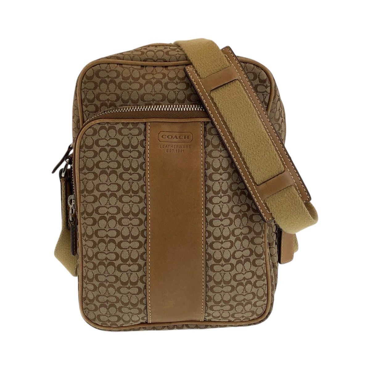 Coach Coach Coach Signature Brown Beige Silver Hardware Canvas Leather Crossbody Bag Canvas Crossbody Bag in Very Good Condition Size ONE SIZE - 1 Thumbnail
