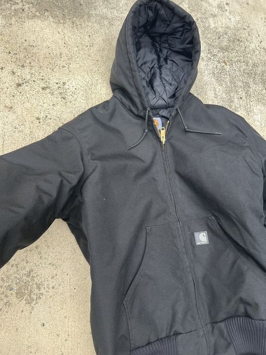 Vintage 90s Black Carhartt Hooded Puffa Coat Jacket M