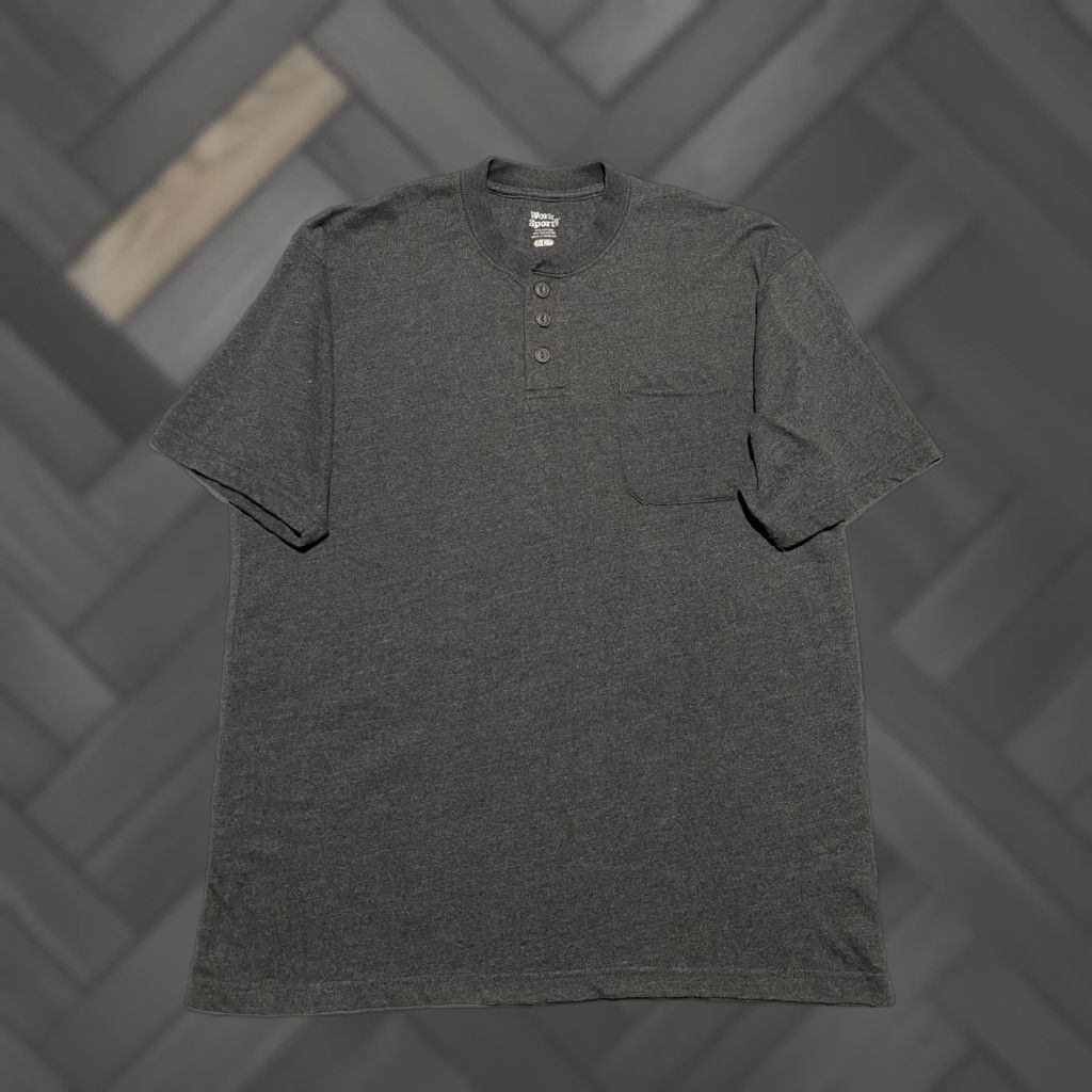 Vintage Work n Sport Shirt Mens Large Gray Henley Short Sleeve Pocket Soft Cotton Blend Size US L / EU 52-54 / 3 - 1 Thumbnail