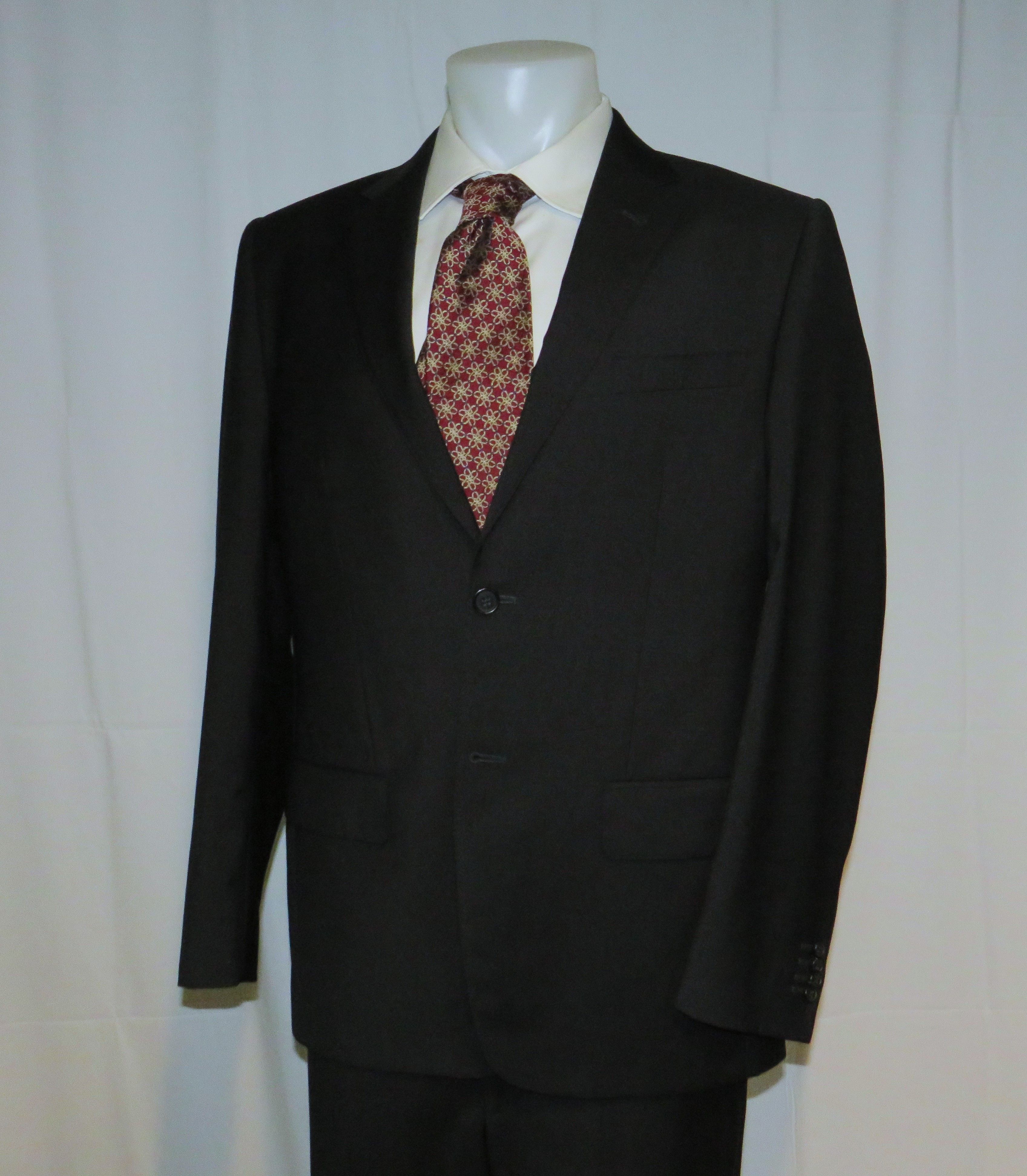 Valentino Solid Black Fleece Wool Two Button Suit 44 Size 44R - 7 Thumbnail
