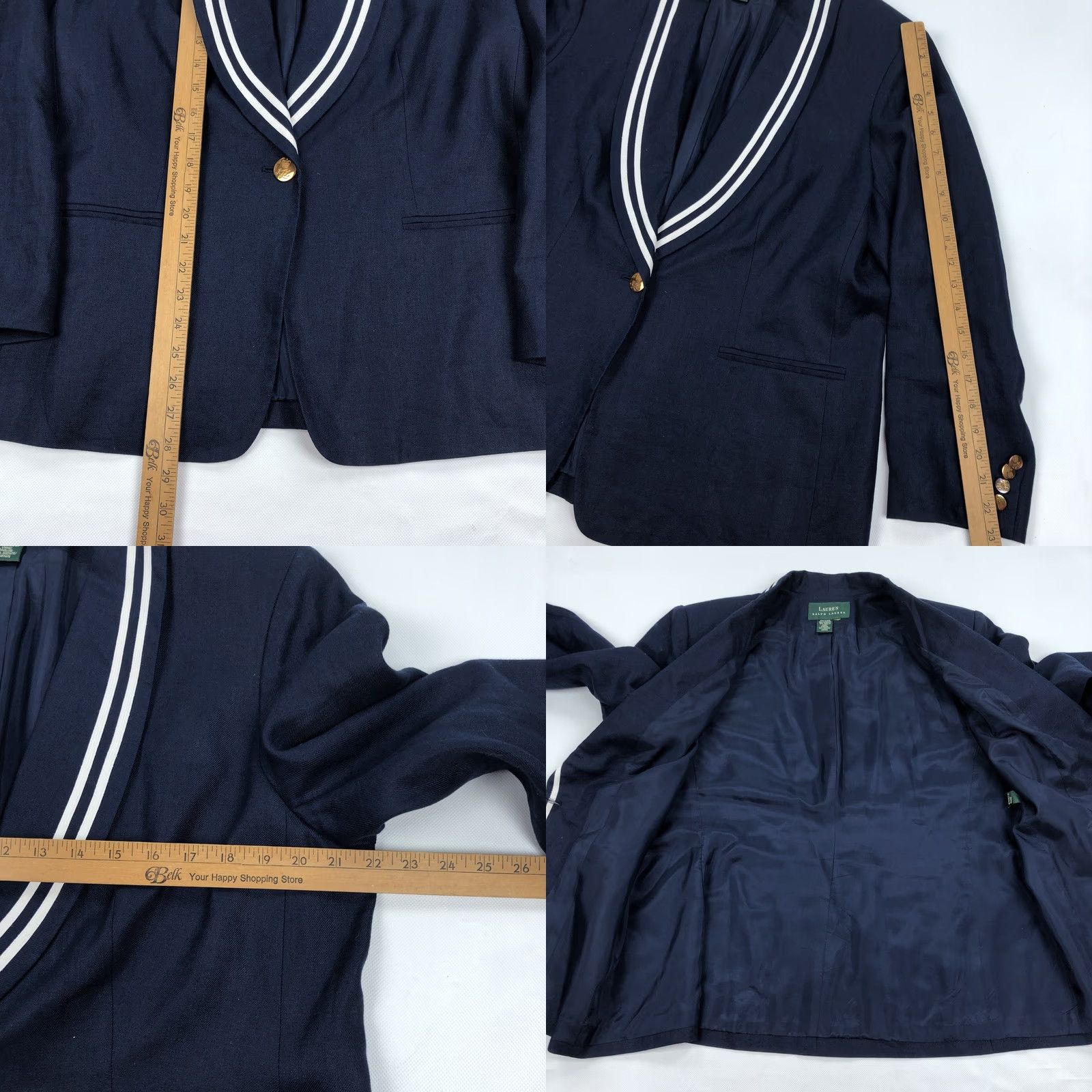 Ralph Lauren Ralph Lauren Women's Blazer Jacket Navy Blue Linen Gold Buttons Striped Lapel Size Large Size L / US 10 / IT 46 - 8 Thumbnail