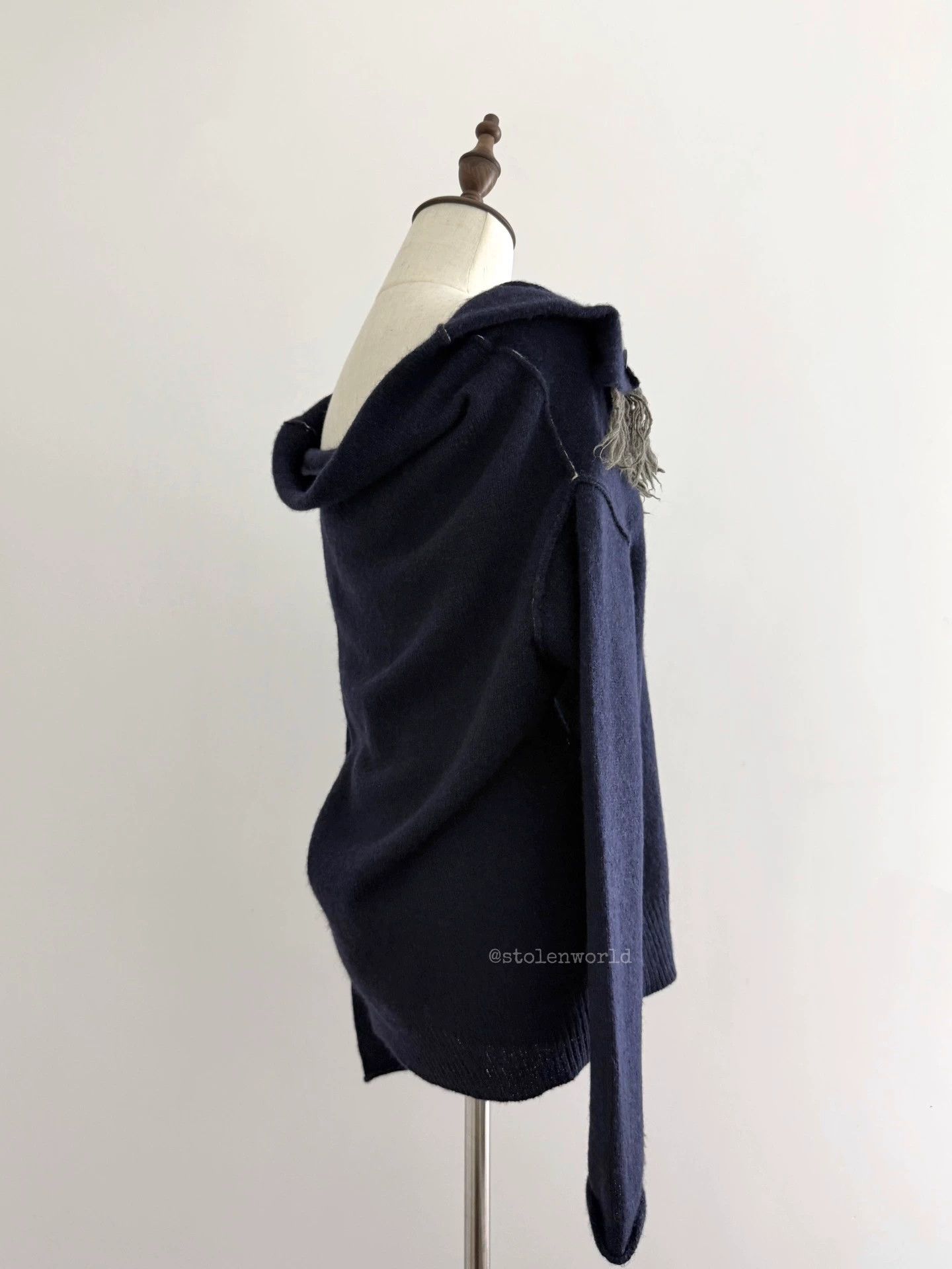 Y's Y's Tassel-Trimmed Navy Wool Knit Off-Shoulder Top Size XS / US 0-2 / IT 36-38 - 6 Thumbnail