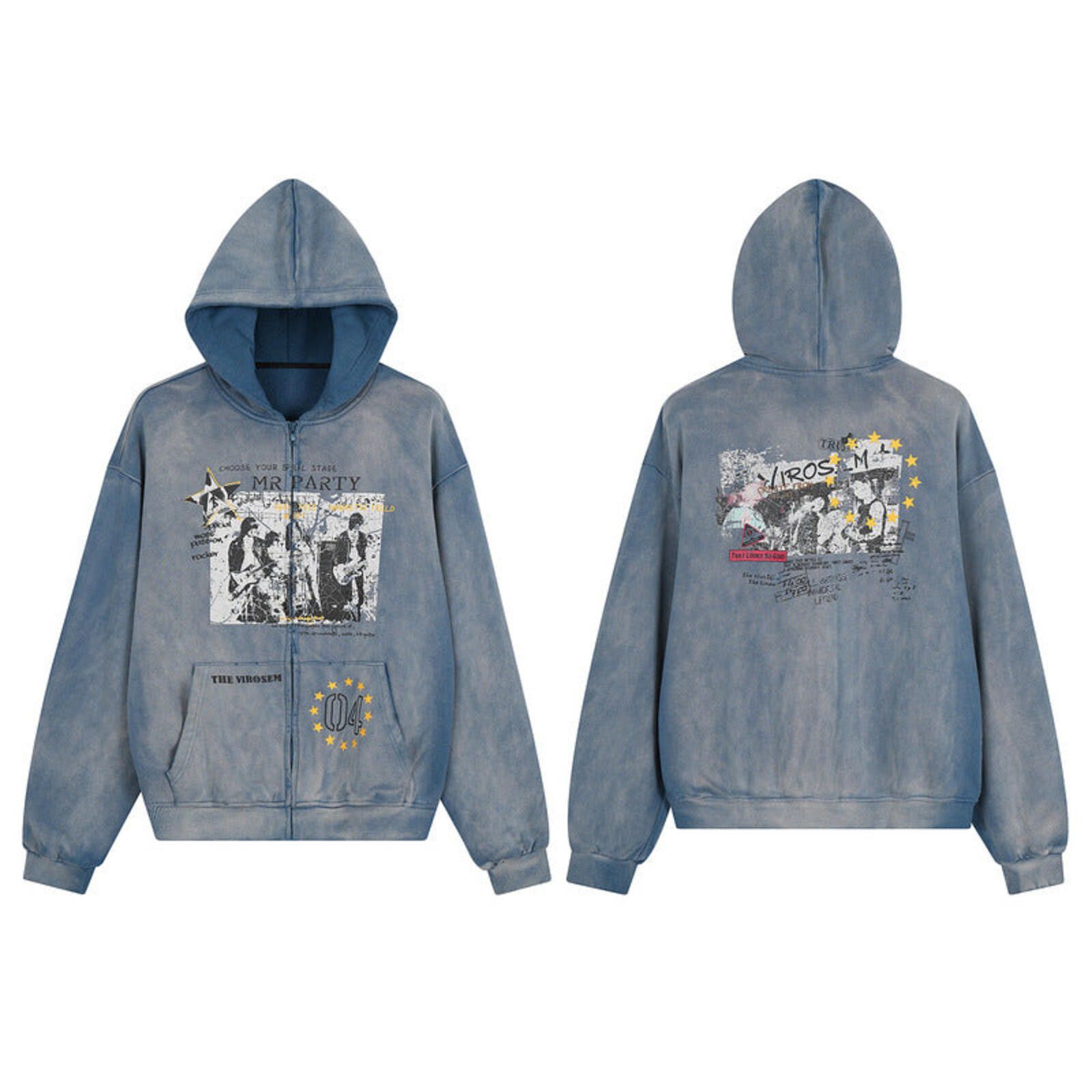 Other Washed Collage Graphic Zip Distressed Hoodie | Acid Blue Size US XL / EU 56 / 4 - 3 Thumbnail