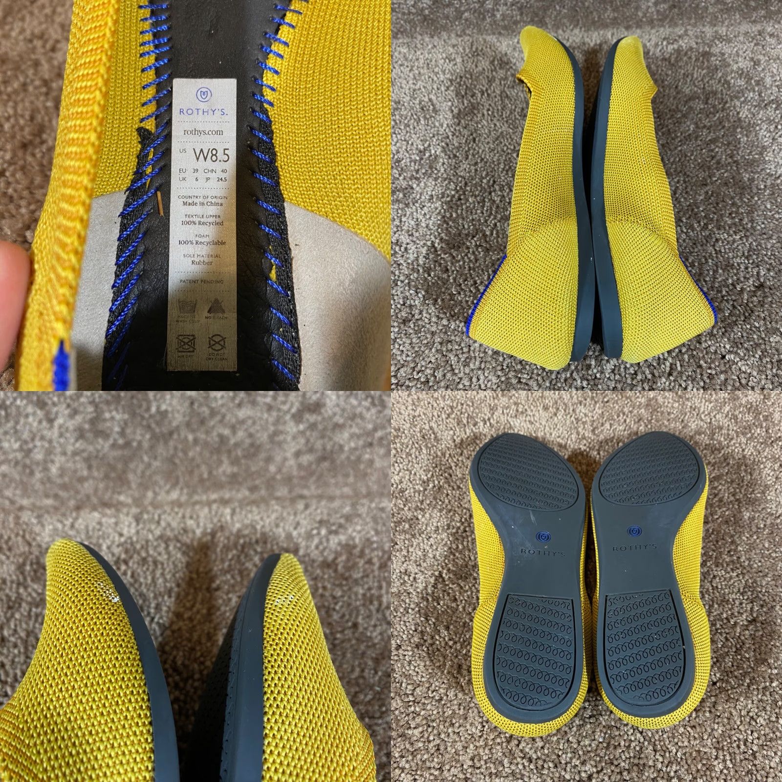 Rothy's Rothy’s Womens 8.5 Yellow Ballet Flat Workwear Casual Authentic Flat Shoes Women’s Size US 6 / IT 36 - 8 Thumbnail