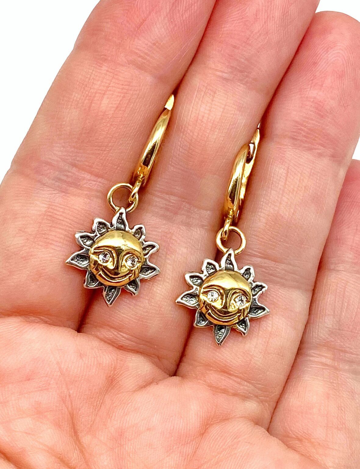 Handmade × Sterling Silver Sun Smile 925 Sterling Silver Dangle Earrings Size ONE SIZE - 2 Thumbnail