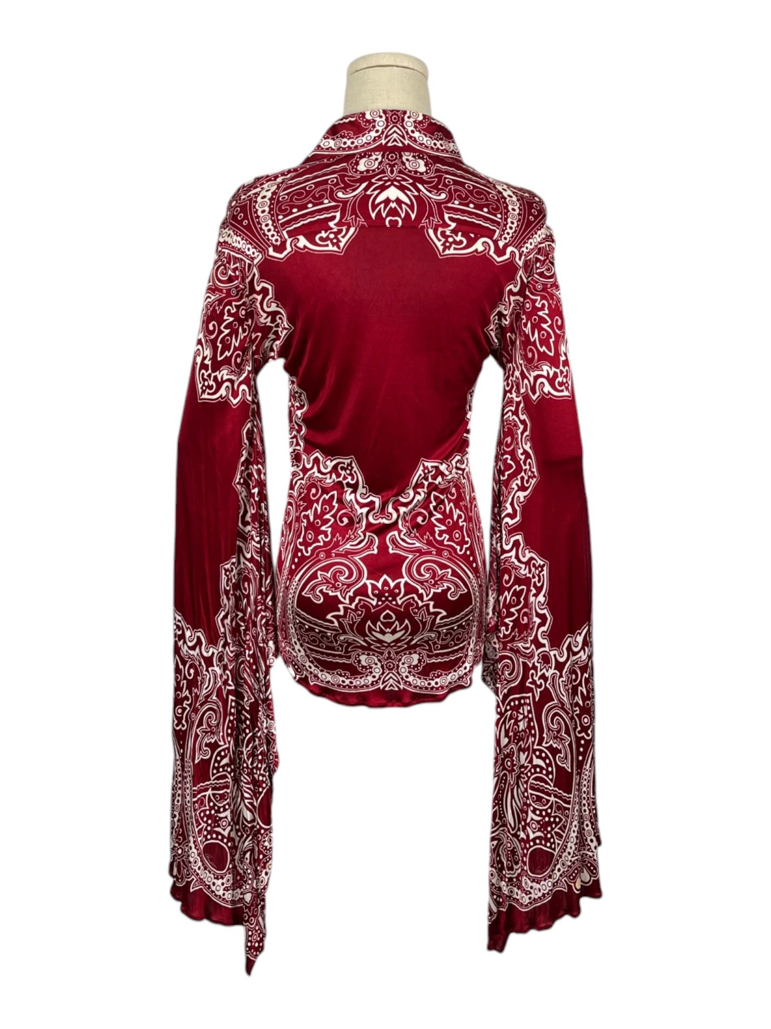 Gucci Burgundy Paisley Print Bell Sleeve Blouse Size M / US 6-8 / IT 42-44 - 2 Thumbnail