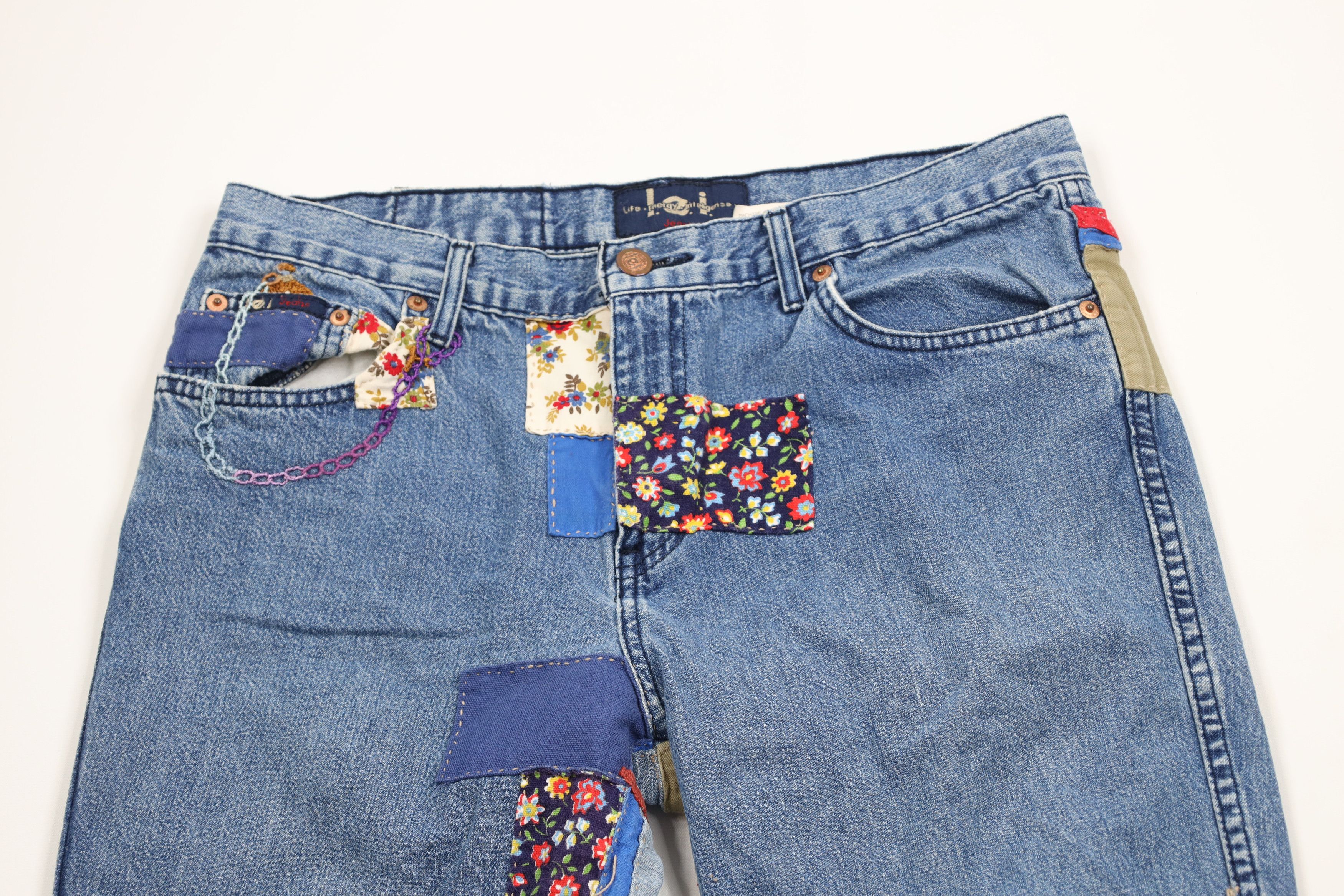 Vintage Vintage 90s Streetwear Patchwork Embroidered Flared Jeans Size 34" / US 12 / IT 48 - 2 Thumbnail