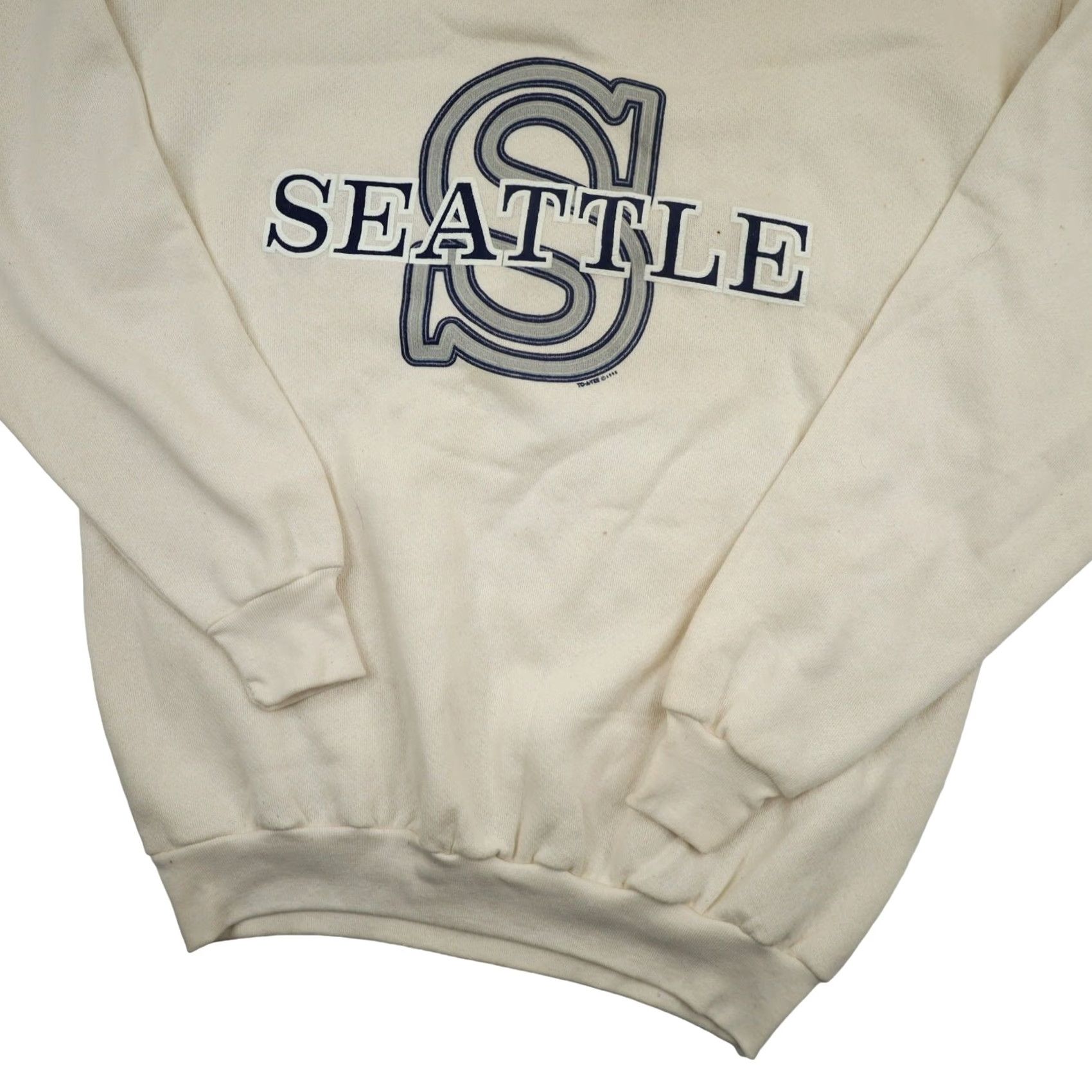 Vintage VINTAGE Seattle Sweatshirt Mens Medium Cream Spellout Graphic NWT Size US M / EU 48-50 / 2 - 2 Thumbnail