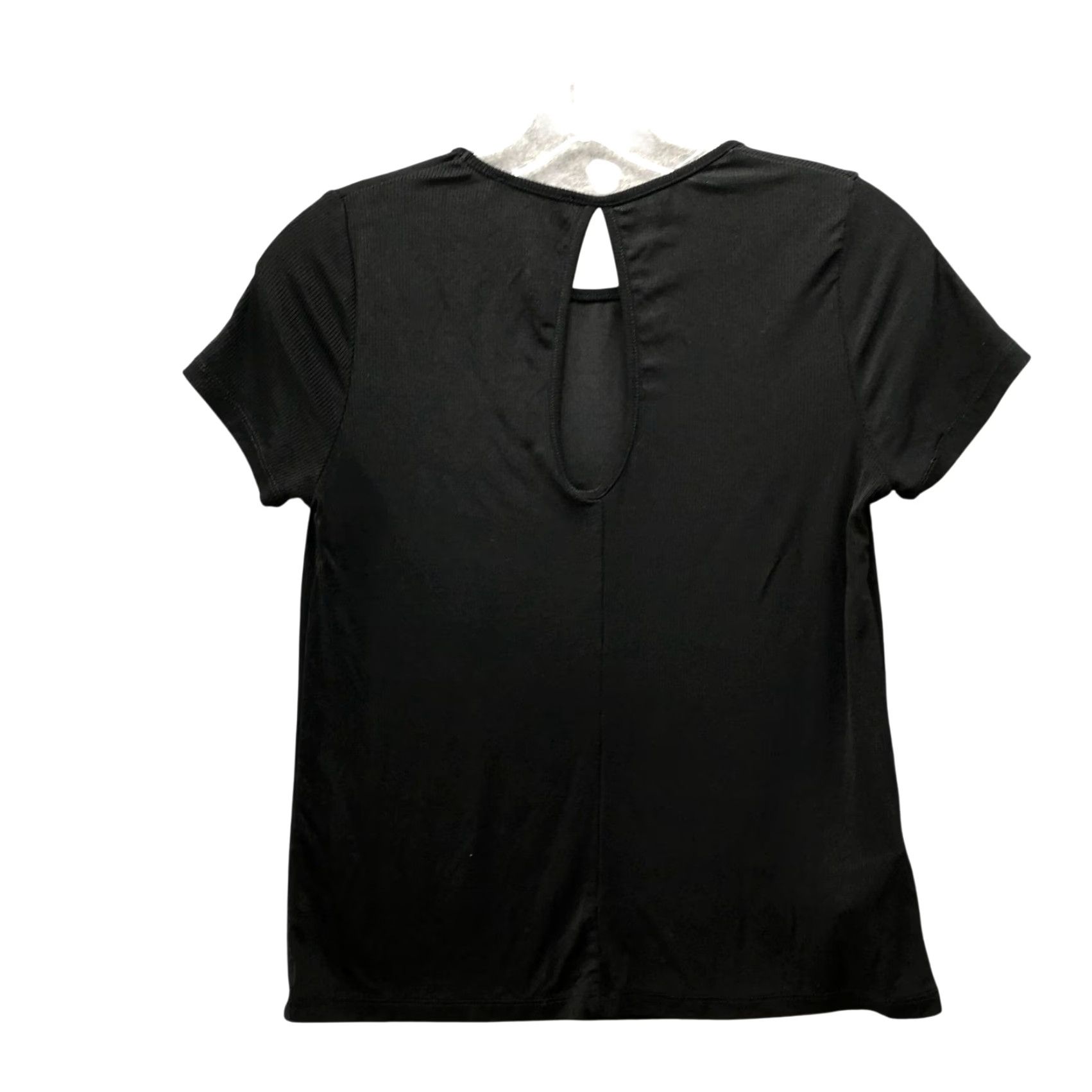 Mango MNG Mango Short Sleeve T Shirt Womens XS Black Slinky Stretch Ribbed Keyhole Shirt Size XS / US 0-2 / IT 36-38 - 3 Thumbnail