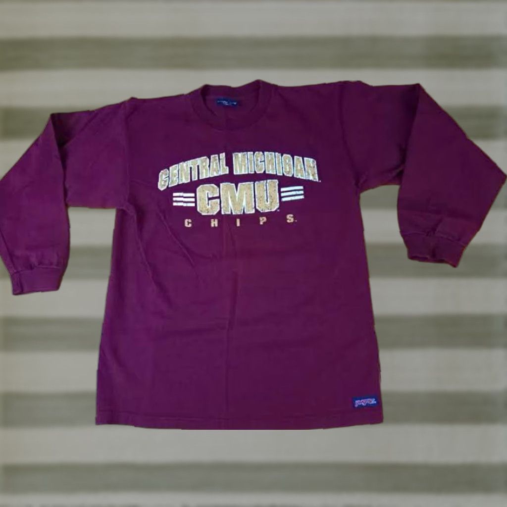 Jansport VINTAGE Jansport Central Michigan Chippewas Long Sleeve T-Shirt USA Burgundy M Unisex Adults Medium Shirt Boys/Girls? Size US M / EU 48-50 / 2 - 1 Thumbnail