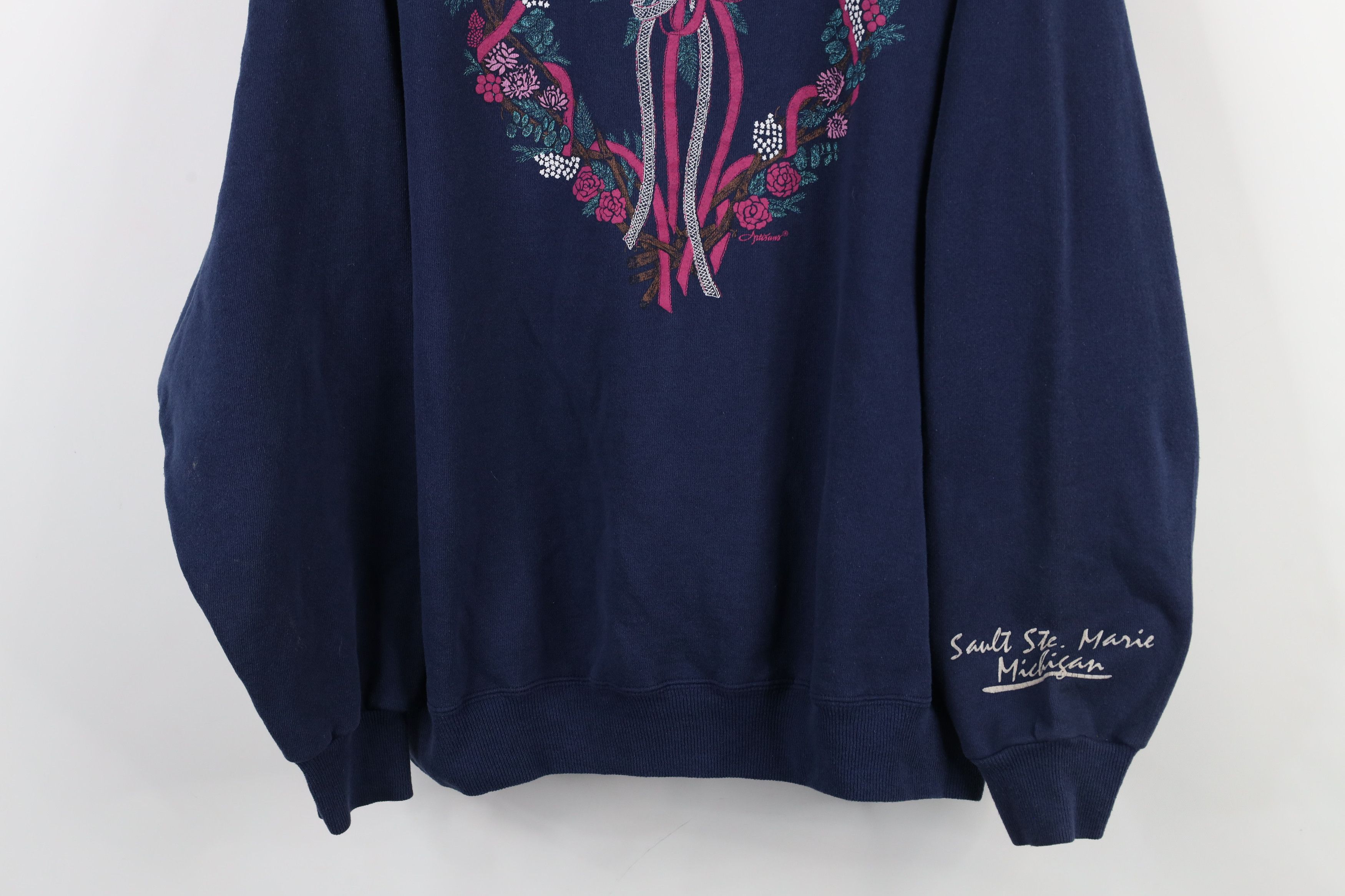 Vintage Vintage 90s Streetwear Heart Lace Collared Sweatshirt Size XL / US 12-14 / IT 48-50 - 3 Thumbnail