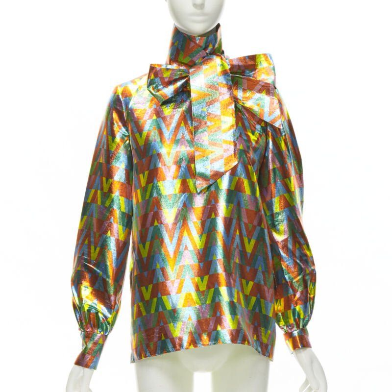 Valentino VALENTINO metallic lurex graphic V rainbow scar tie collar blouse IT38 XS Size XS / US 0-2 / IT 36-38 - 1 Thumbnail
