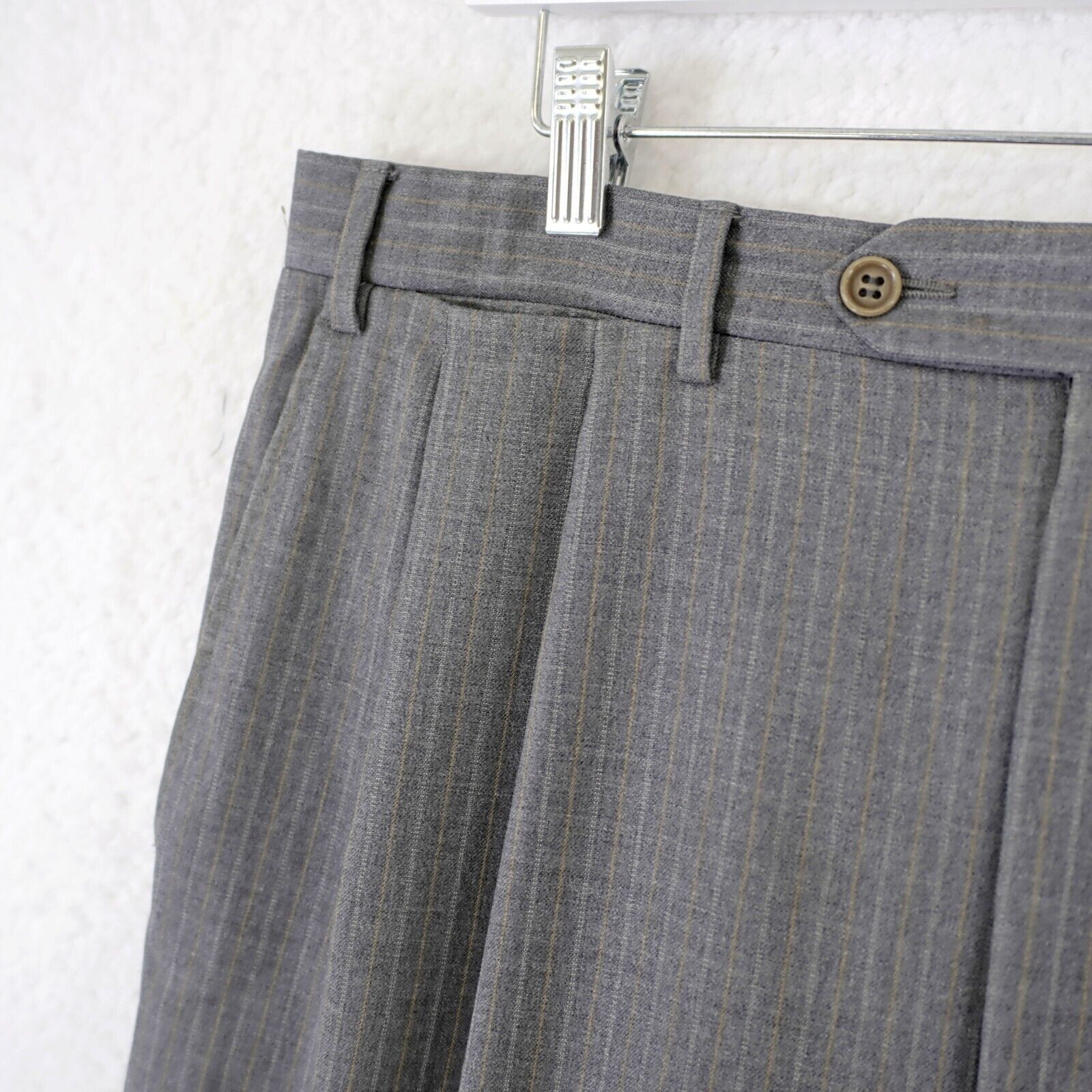 Canali DAMAGED Canali Wool Gray White Brown Striped 35/32 Dress Pan Size 34R - 3 Thumbnail