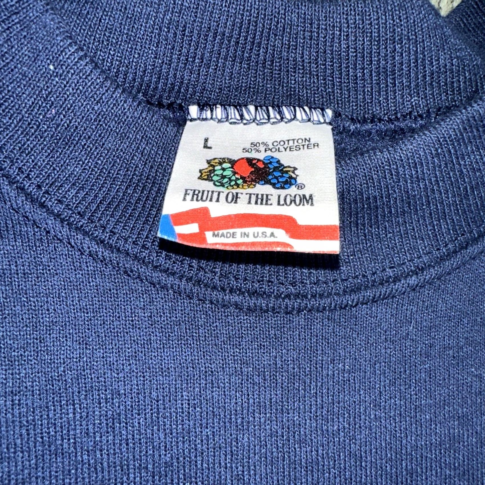 Fruit Of The Loom VINTAGE Fruit of the Loom Crewneck Men L Blue Donna Marie’s Mischief USA 91 Sweatshirt Sweater Size US L / EU 52-54 / 3 - 5 Thumbnail