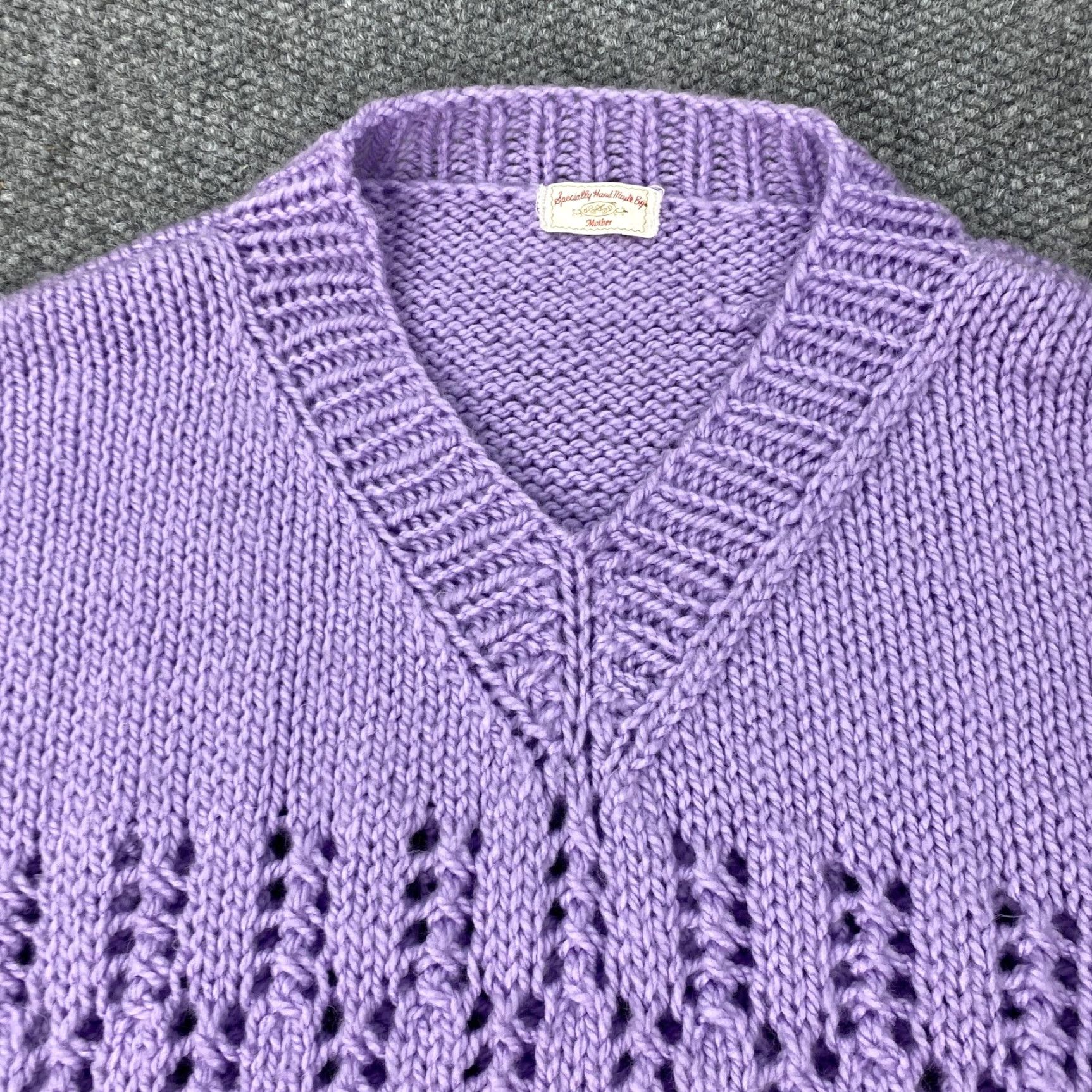 Vintage HANDMADE KNIT Sweater V-Neck Open-Knit Pullover One Size Purple Women Size ONE SIZE - 2 Thumbnail