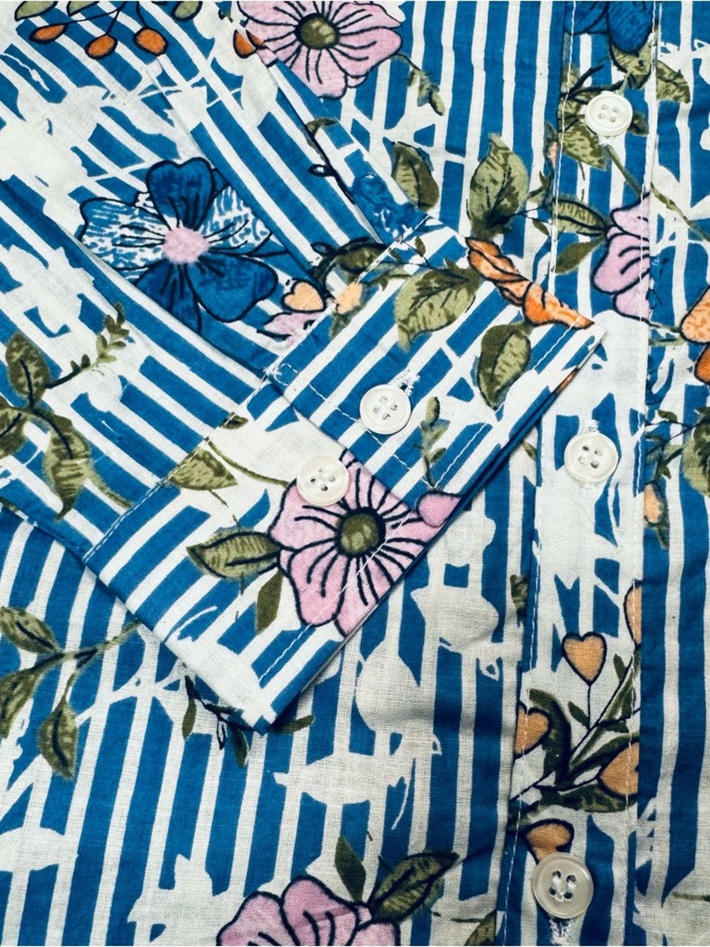 Other New CW Classics Blue Floral Stripe Button-Down Cotton Shirt Size XL / US 12-14 / IT 48-50 - 4 Thumbnail