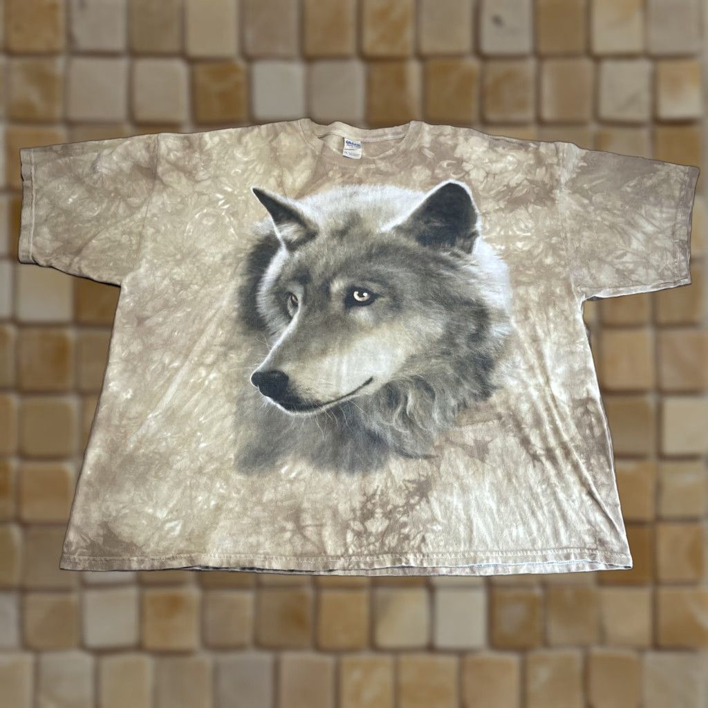 Gildan VINTAGE Gildan The Mountain T-Shirt Men 3XL Short Sleeve Beige Tie Dye Wolf 90s Animals Nature Size US XXL / EU 58 / 5 - 1 Thumbnail