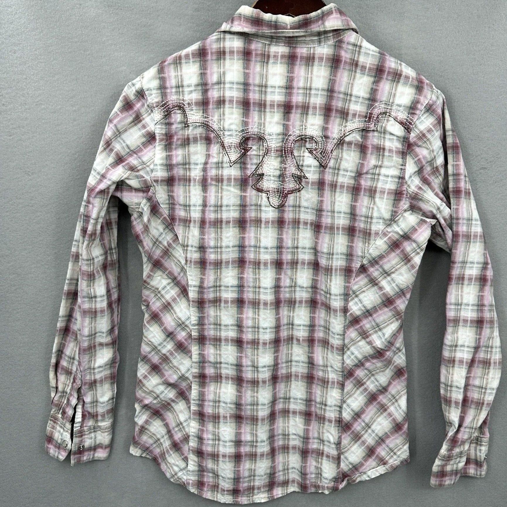 Wrangler Wrangler Shirt Women's Small Pink Plaid Western Pearl Snap Embroidered Slim Button-Up Western 50s/60s Style Mens? Size S / US 4 / IT 40 - 4 Thumbnail