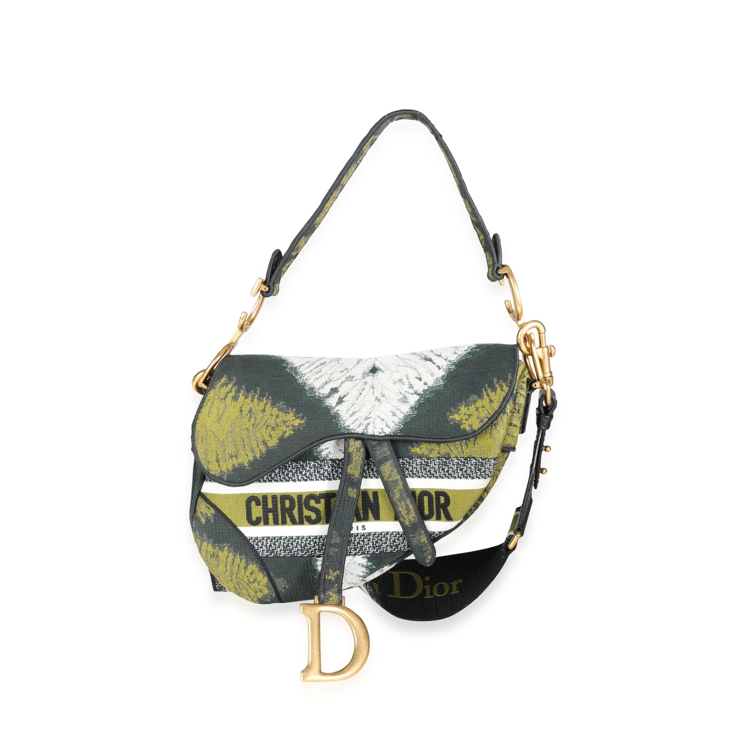 image of Dior Green Tie Dye Embroidered Saddle Bag With Bandoulière Strap, Women's