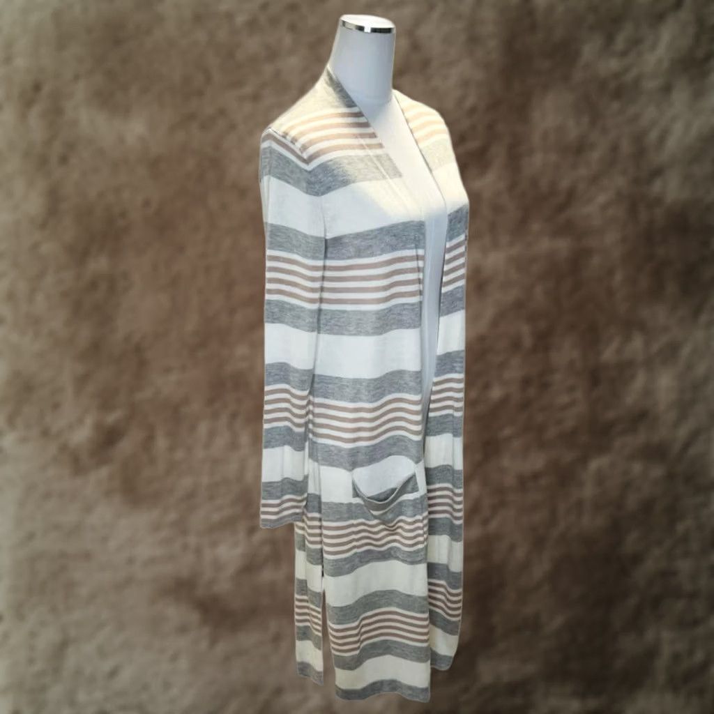 Vintage Laurie Felt Cardigan Womens M Striped Long Open Knit Sweater Cashmere blend Size M / US 6-8 / IT 42-44 - 1 Thumbnail