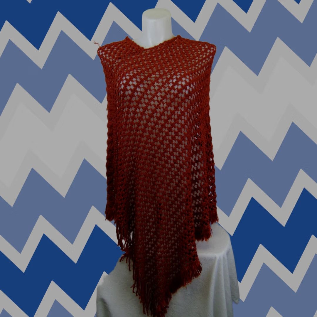 Vintage Collection XIIX Poncho Open Waffle Stitch Fringe Sequoia Rust One Size Women Size ONE SIZE - 1 Thumbnail