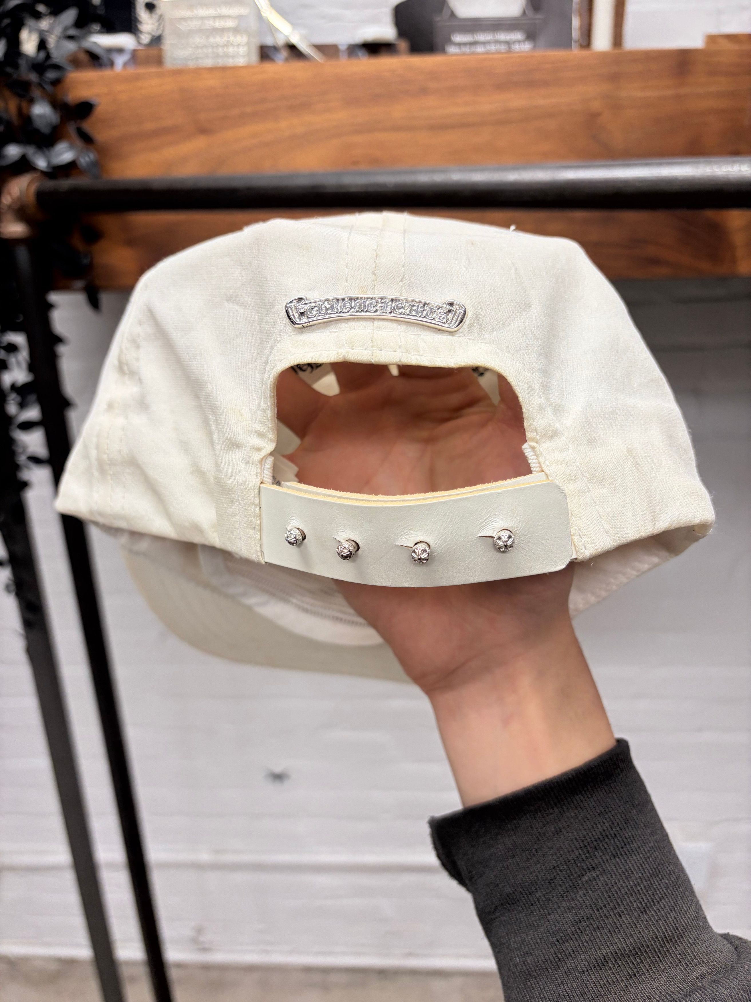 Chrome Hearts Chrome Hearts x Bella Hadid White Silk/Leather Strap Snap-Back Hat Size ONE SIZE - 4 Thumbnail