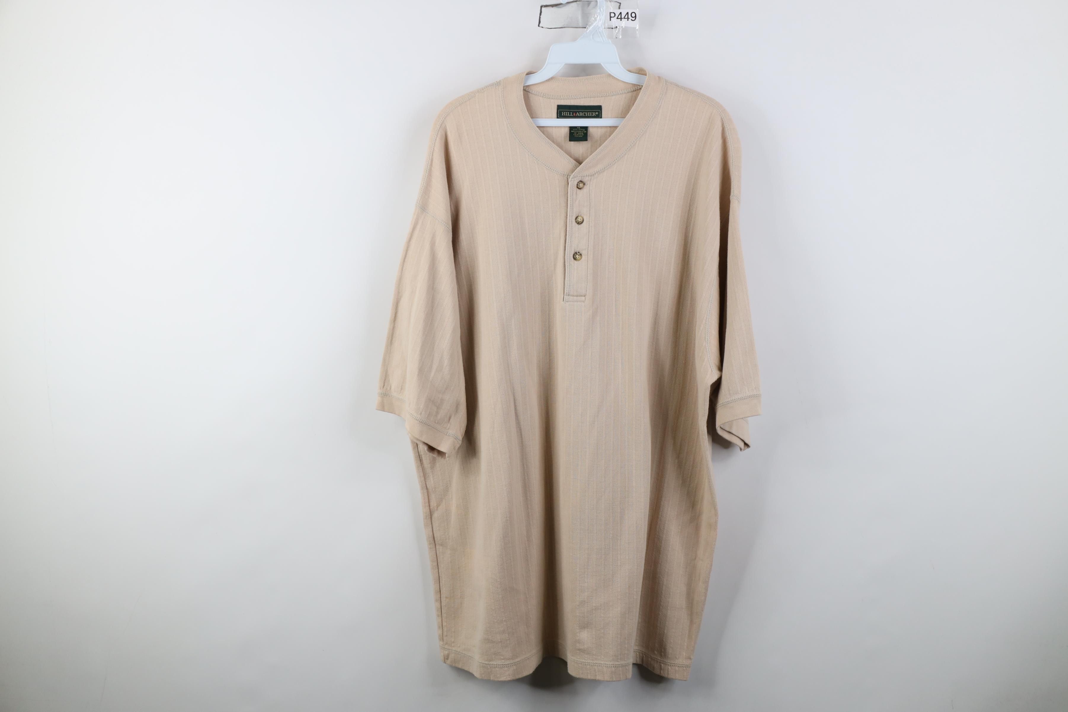 Vintage Vintage 90s Streetwear Ribbed Knit Henley T-Shirt Beige Size US XL / EU 56 / 4 - 1 Thumbnail