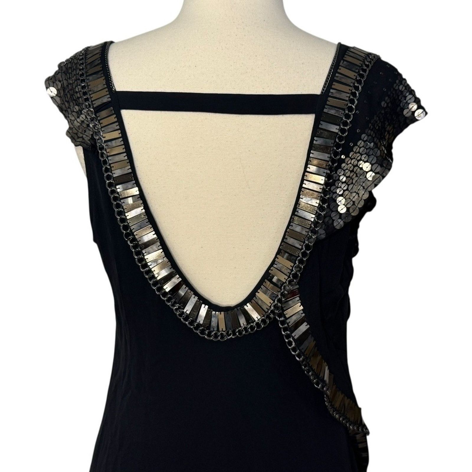 Karen Millen KAREN MILLEN Silk Beaded Sequin Mini Dress Asymmetric Party Size M / US 6-8 / IT 42-44 - 10 Thumbnail