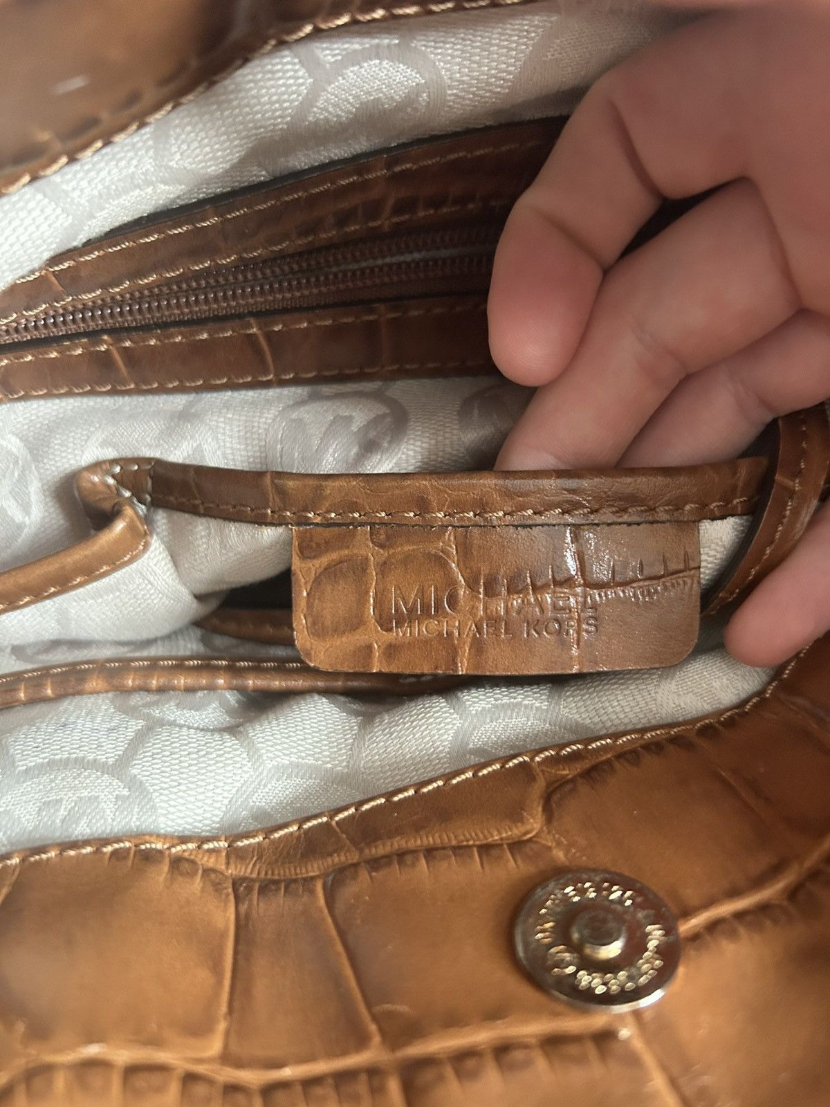 Michael Kors Michael Kors Hamilton-Zebra Canvas & Whipstitch Croc Leather Size ONE SIZE - 5 Thumbnail