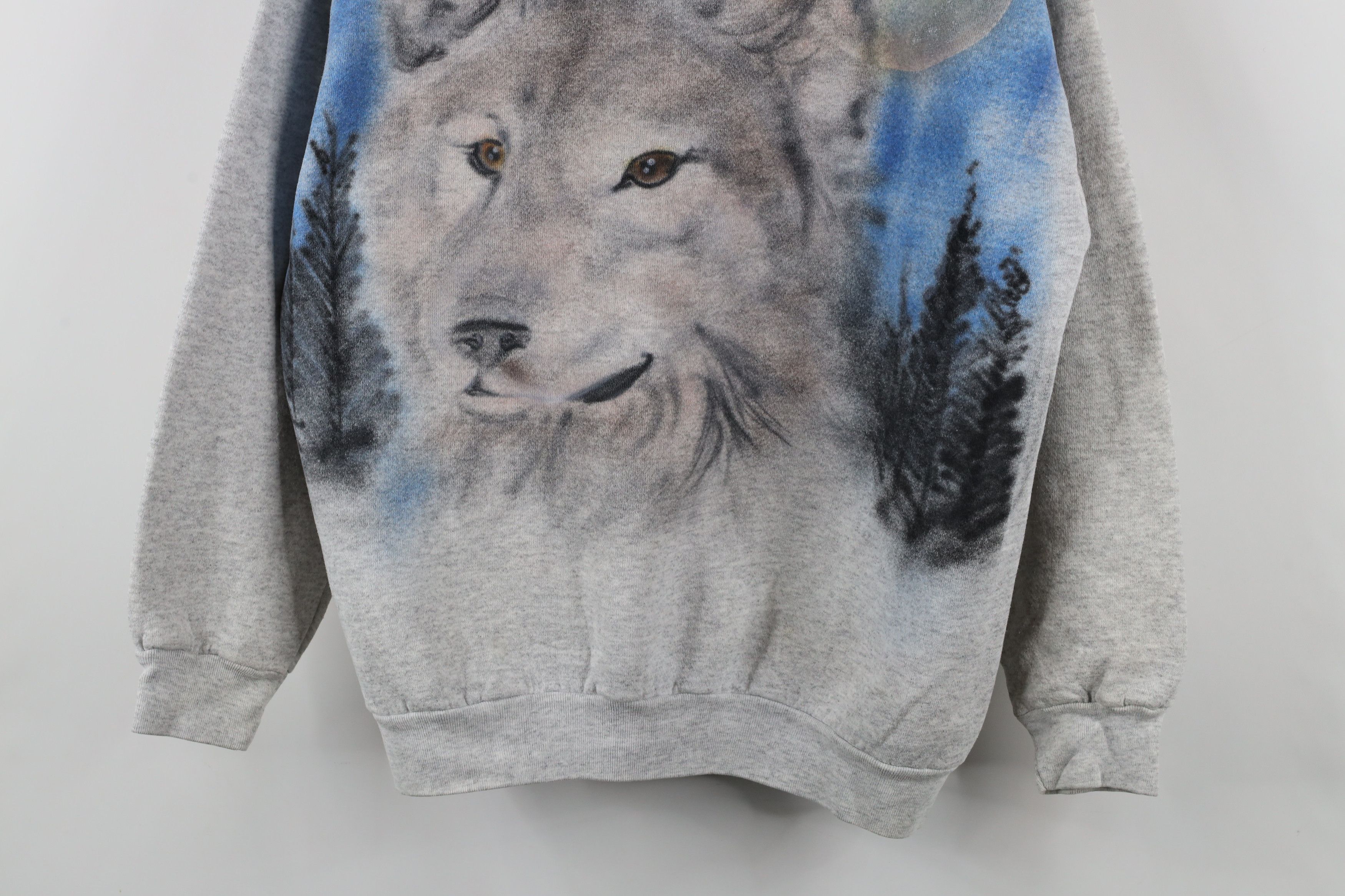 Vintage Vintage 90s Streetwear Brush Wolf Crewneck Sweatshirt Gray Size US L / EU 52-54 / 3 - 3 Thumbnail