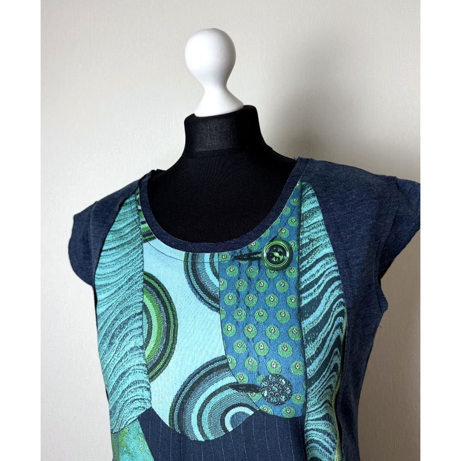 Desigual Desigual Women Blue Dress L A-Line Dress Short 84 cm 48 cm Womens Desigual Dress Size L / US 10 / IT 46 - 2 Thumbnail