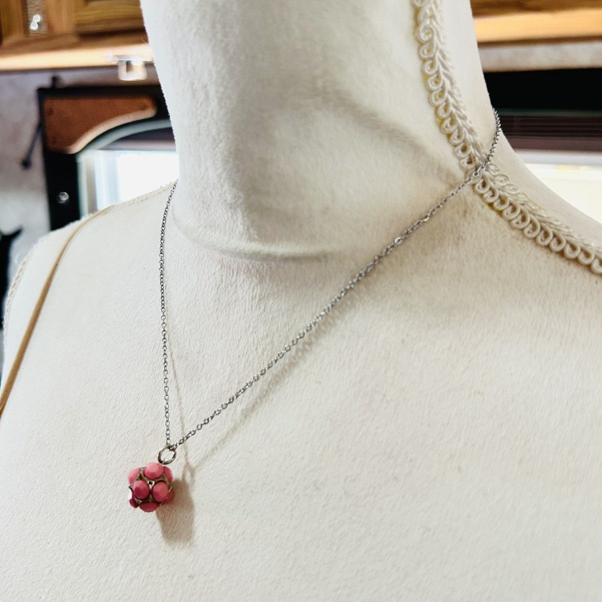Handmade Bubblegum pink faceted glass disco ball pendant necklace Size ONE SIZE - 2 Thumbnail