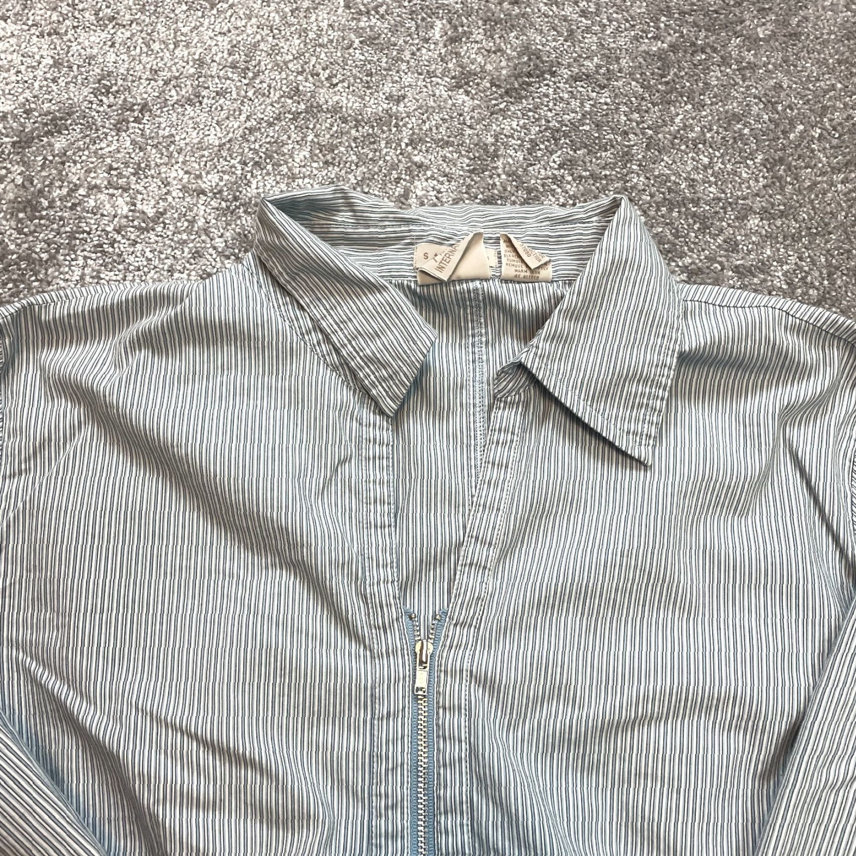 Vintage Fiorlini International Blouse Shirt Womens XL Light Blue Striped Stretch Zip Up Size XL / US 12-14 / IT 48-50 - 3 Thumbnail