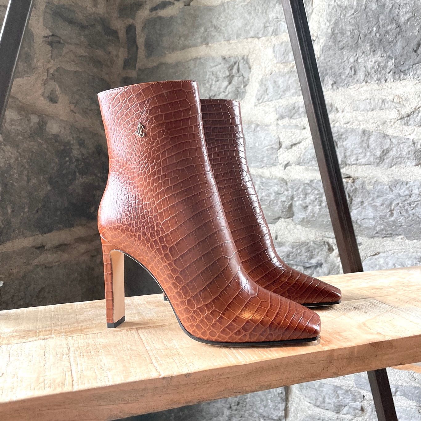 Jimmy Choo Jimmy Choo Brown Croc Embossed Minori Heeled Booties Size US 7.5 / IT 37.5 - 1 Thumbnail