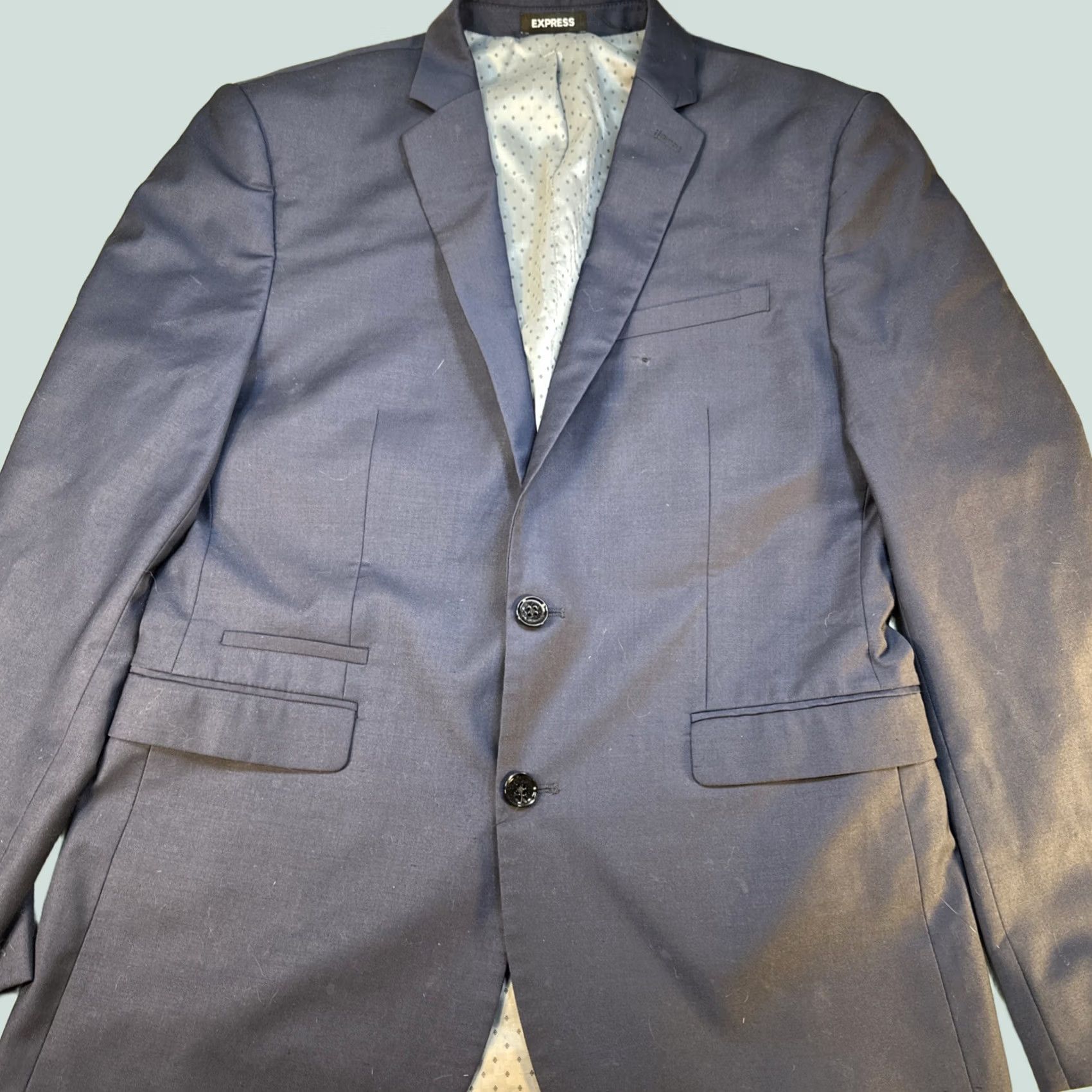 Express Express Blazer Suit Blue Slim Fit 2-Button Short Jacket Men 36 Regular Pants 32x30 Cotton Blend Weave Sports Theme Size US 36 / EU 52 - 1 Thumbnail