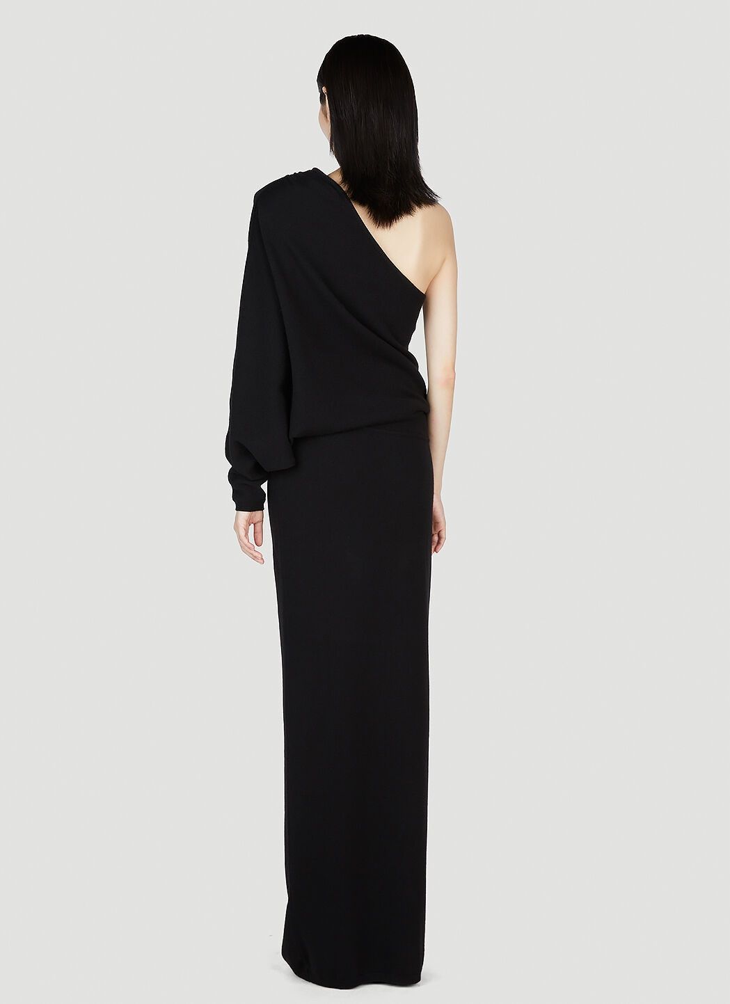 Saint Laurent Paris o1s1wg110125 755434 Long One-Shoulder Dress Cashmere Black Size L / US 10 / IT 46 - 4 Thumbnail