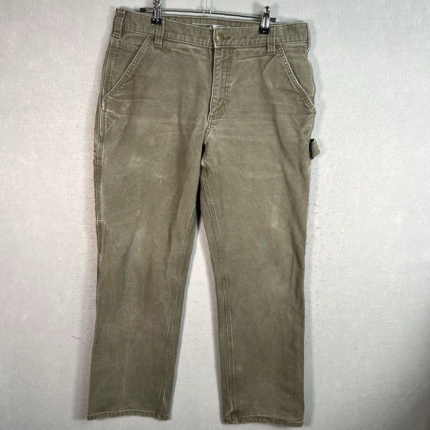 Olive Green Relaxed Fit Mens Workwear Carhartt Carpenter Pants for