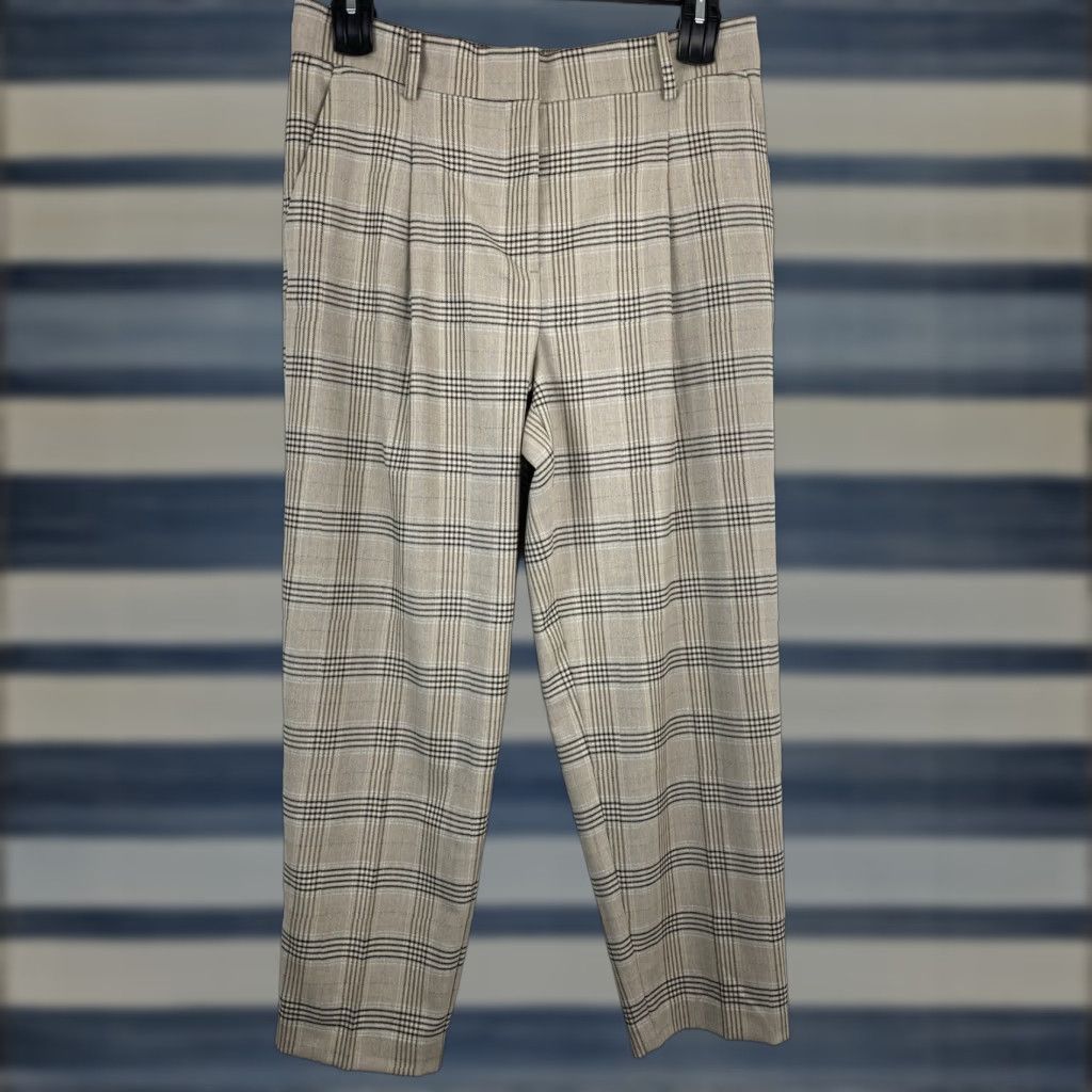 Loft size 10 Women’s Beige Plaid High Rise Pleated Trouser Pants NWT