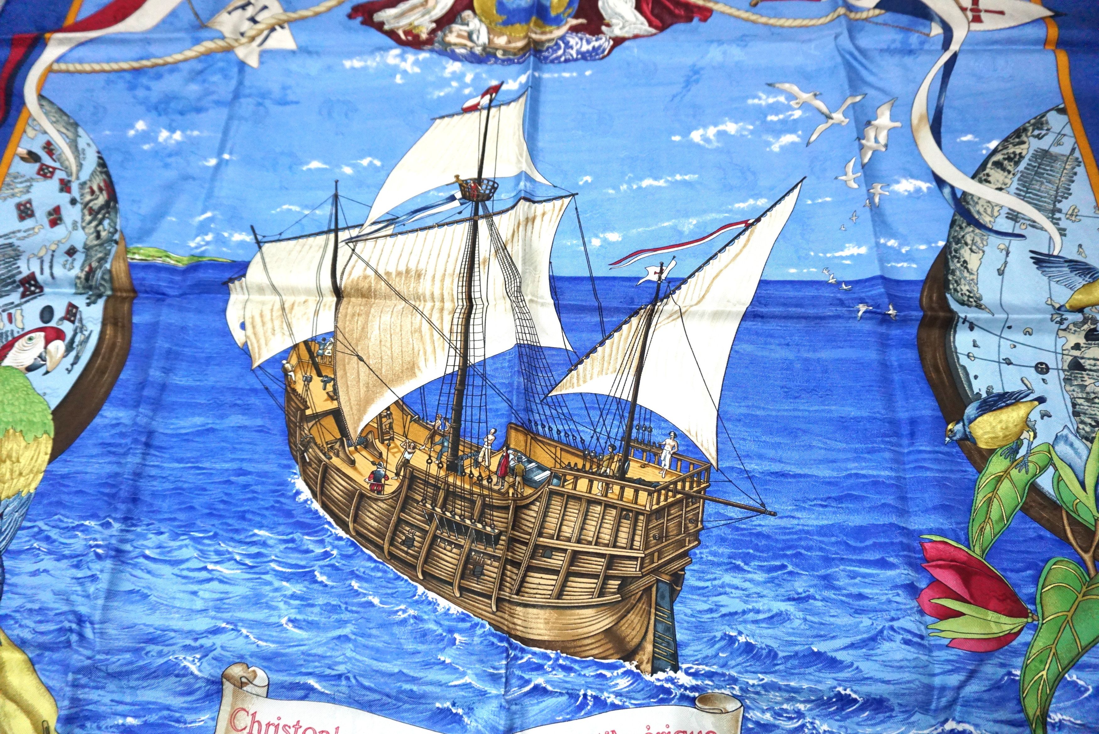 Hermes × Vintage HERME'S CHRISTOPHE COLOMB CARRE 90 VINTAGE SILK SCARF Size ONE SIZE - 7 Thumbnail