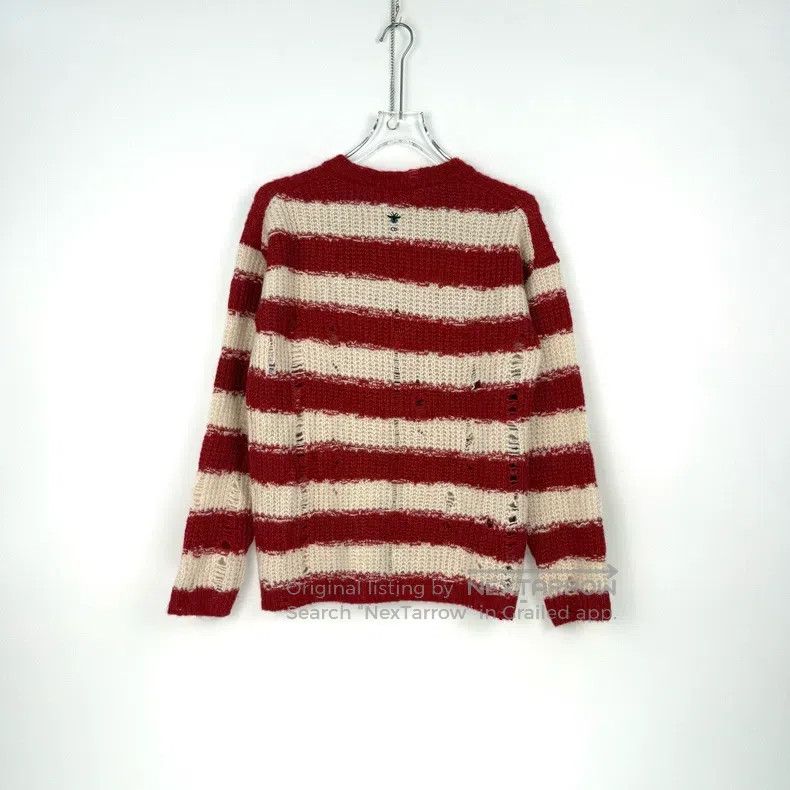Dior Dior Red and white striped embroidered bee alpaca wool mul Size S / US 4 / IT 40 - 4 Thumbnail