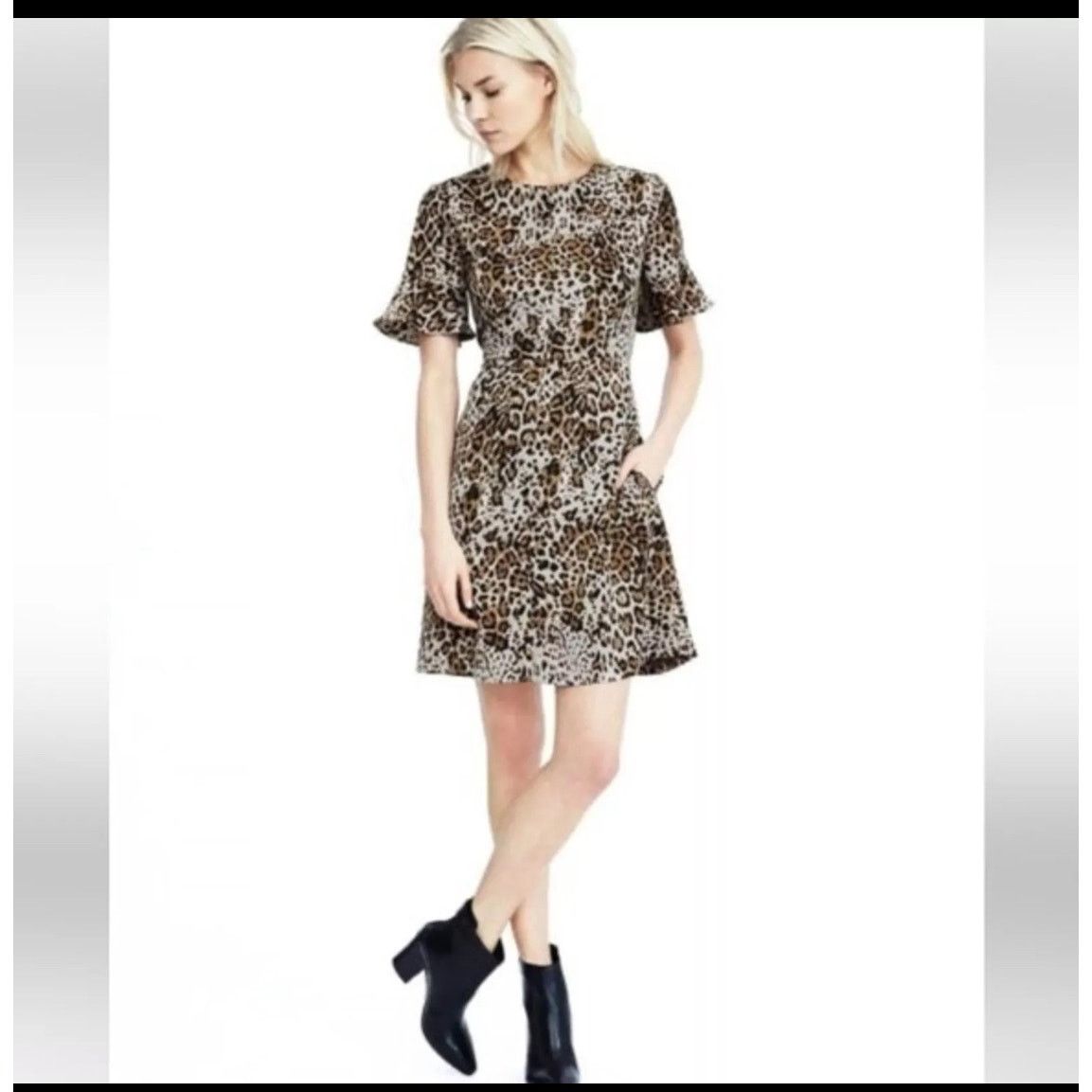 Banana Republic Banana Republic Dress Leopard Print Flutter Sleeve sz 10 Size L / US 10 / IT 46 - 1 Thumbnail