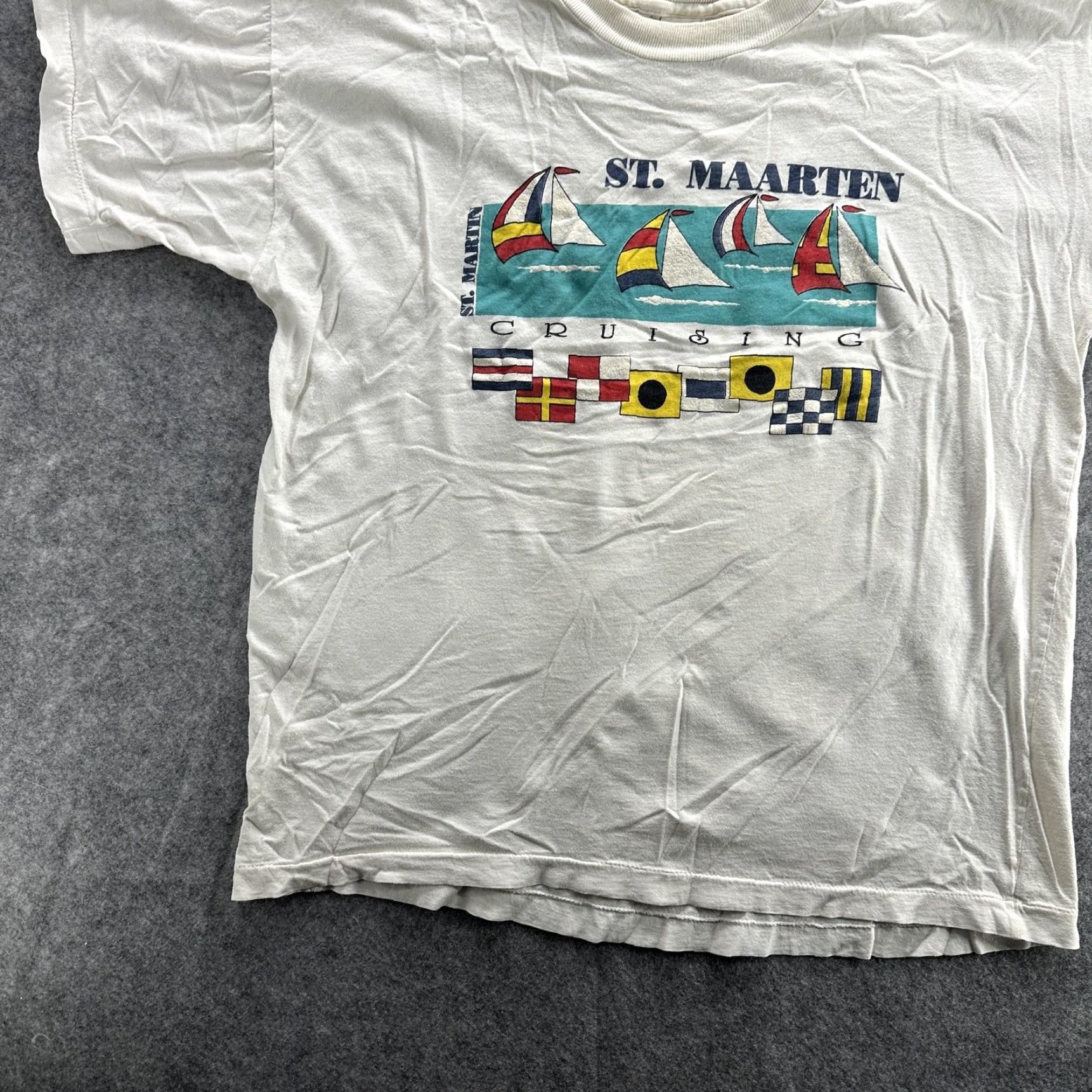 Paradise VINTAGE Paradise Island St. Maarten Shirt Mens XL Crew Neck Short Sleeve Graphic Sailboats Nautical 90s Travel Souvenir Mens XL White Size US XL / EU 56 / 4 - 3 Thumbnail