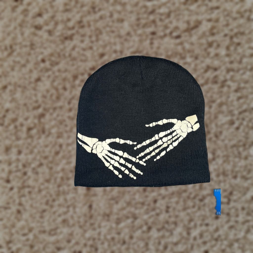 Vintage Skeleton Hands Beanie Adult One Size Black Knit 100% Acrylic Size ONE SIZE - 1 Thumbnail